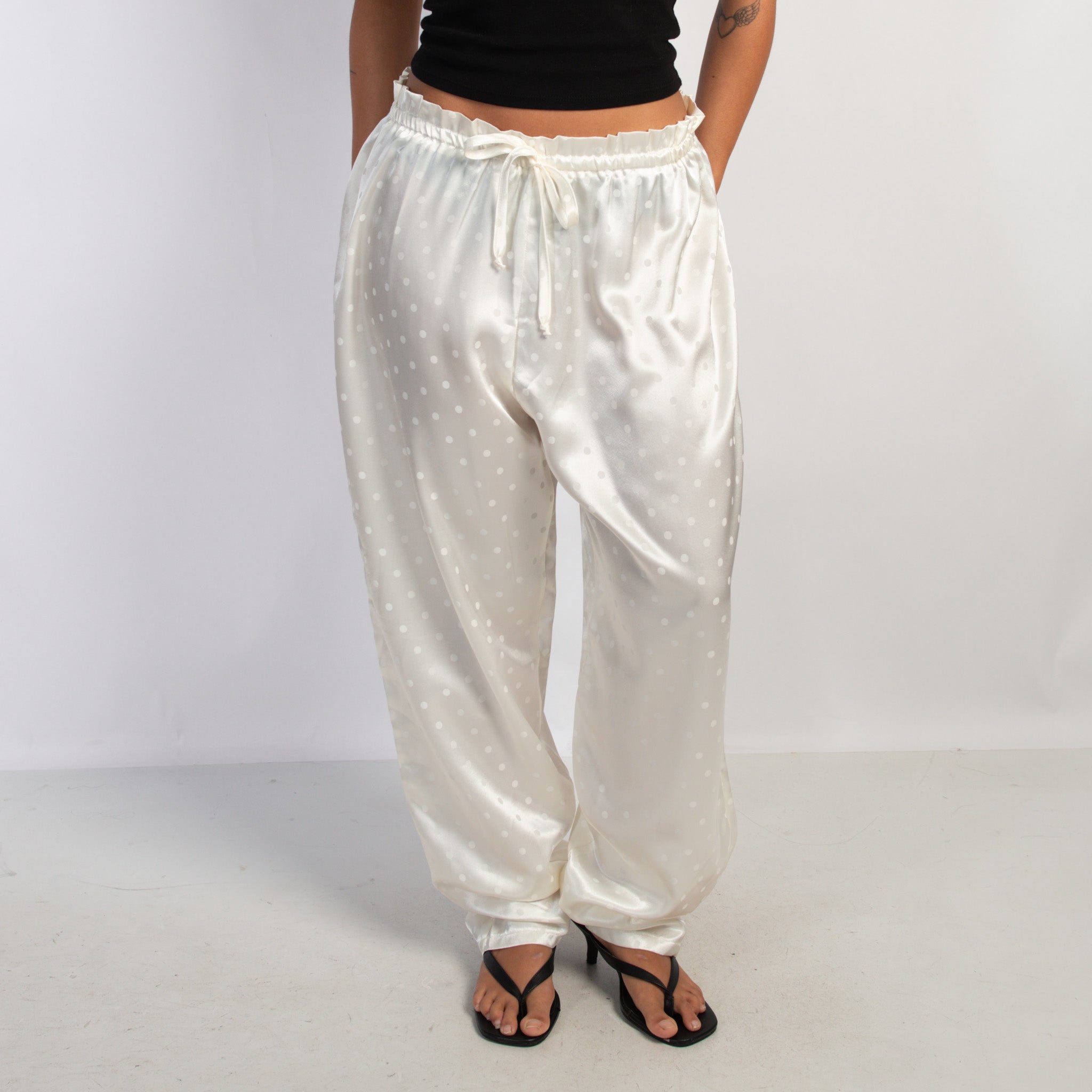 CREAM SATIN POLKA DOT PANTS