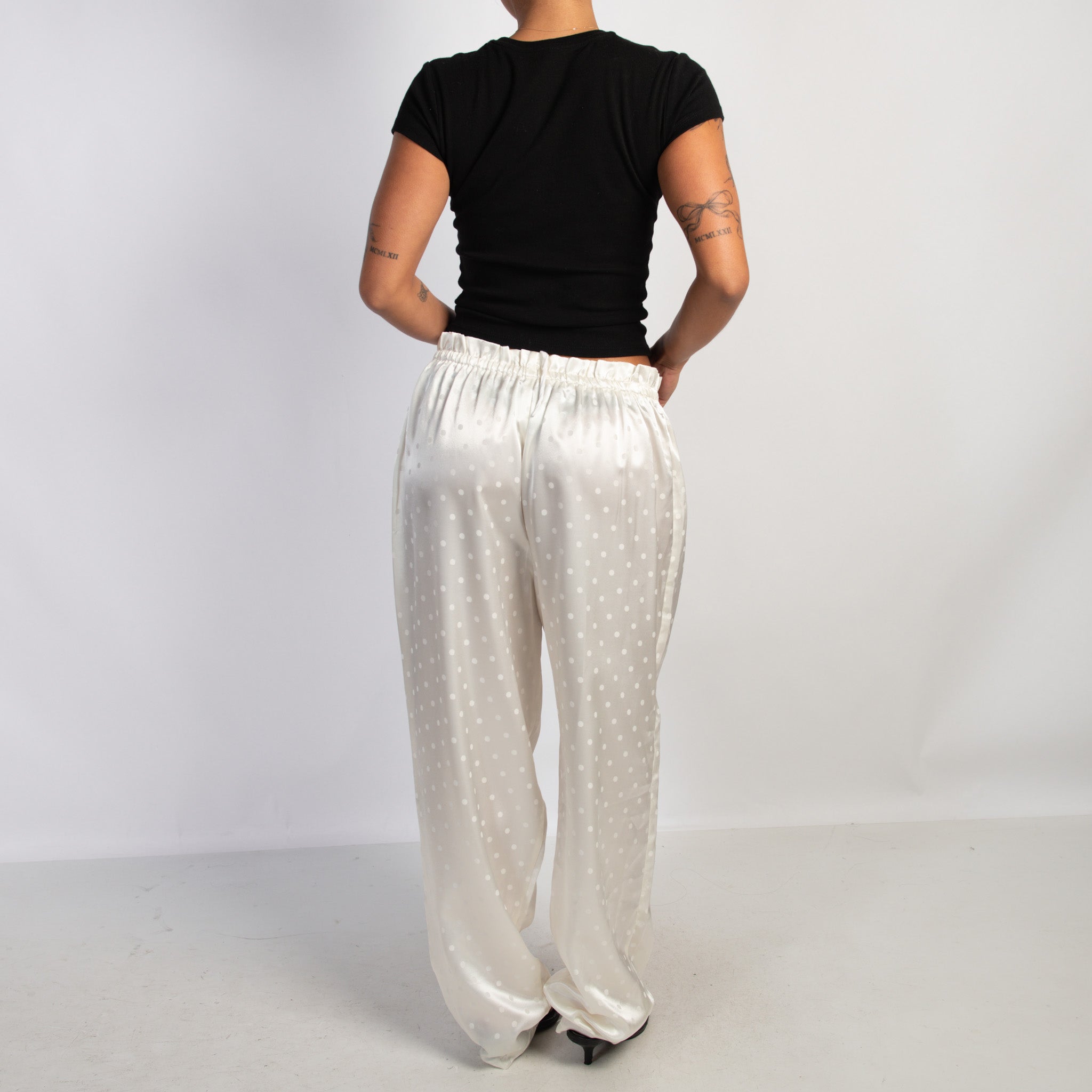 CREAM SATIN POLKA DOT PANTS