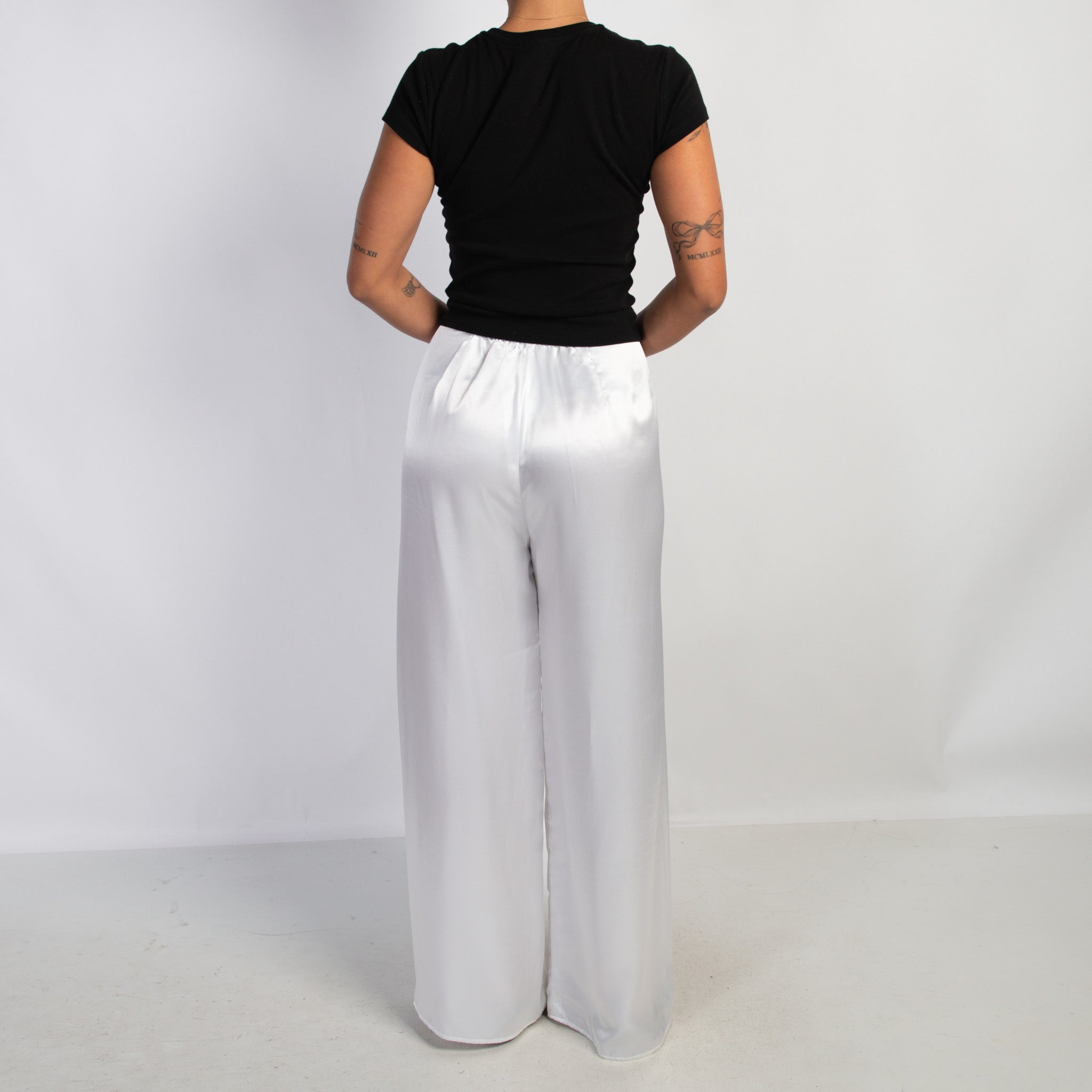 WHITE SATIN PANTS