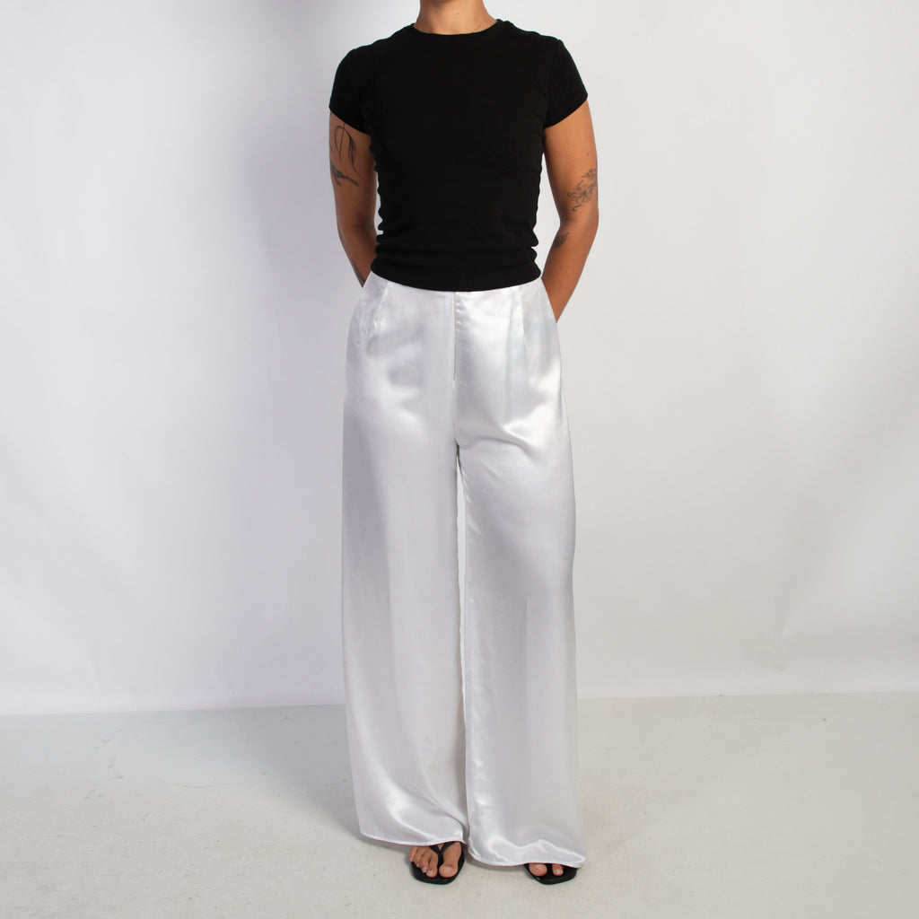 WHITE SATIN PANTS