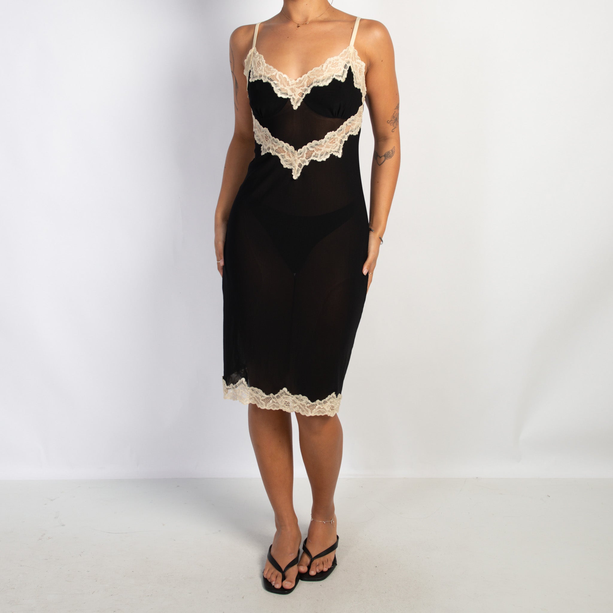 BLACK MESH MIDI DRESS
