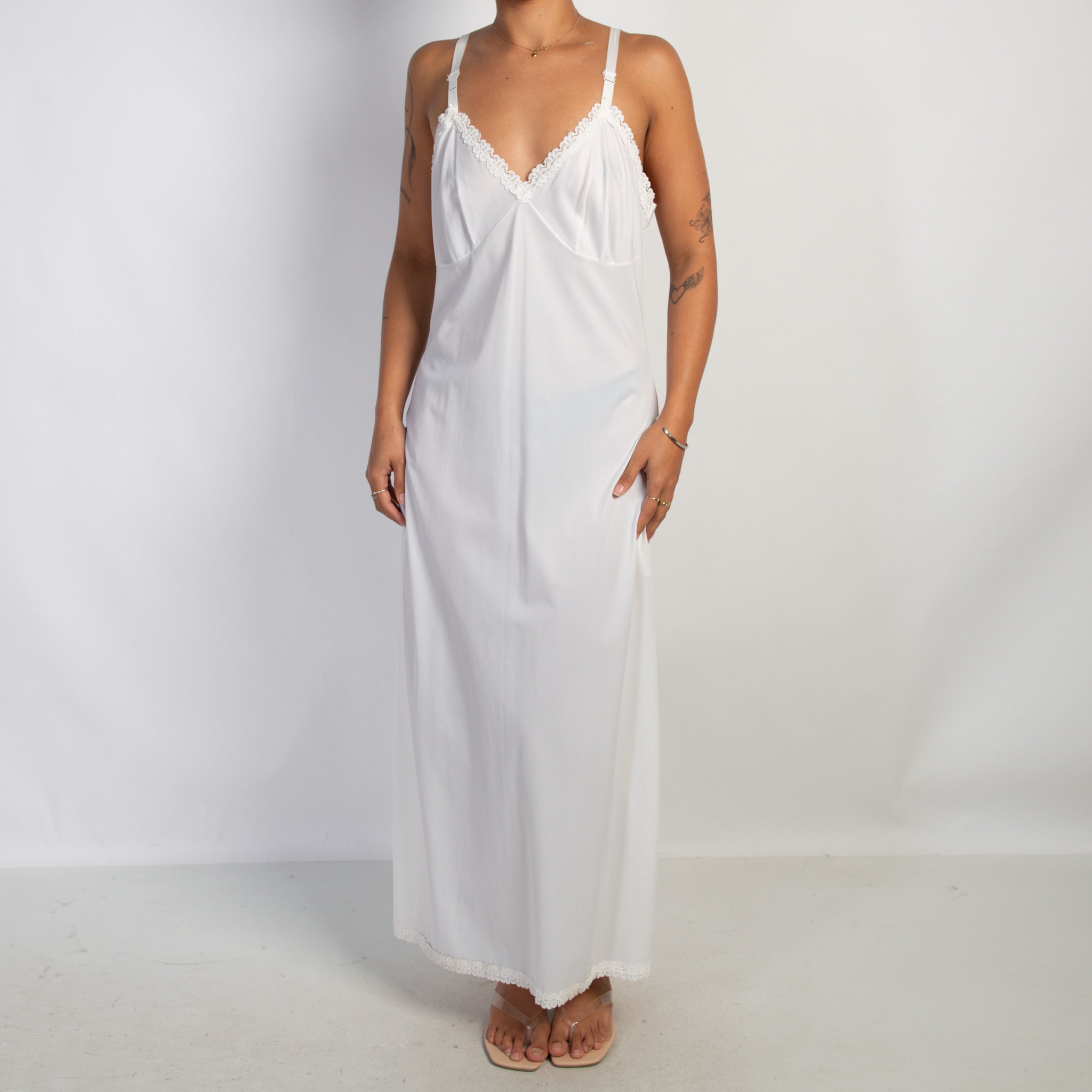 CREAM SATIN SLIP MIDI DRESS