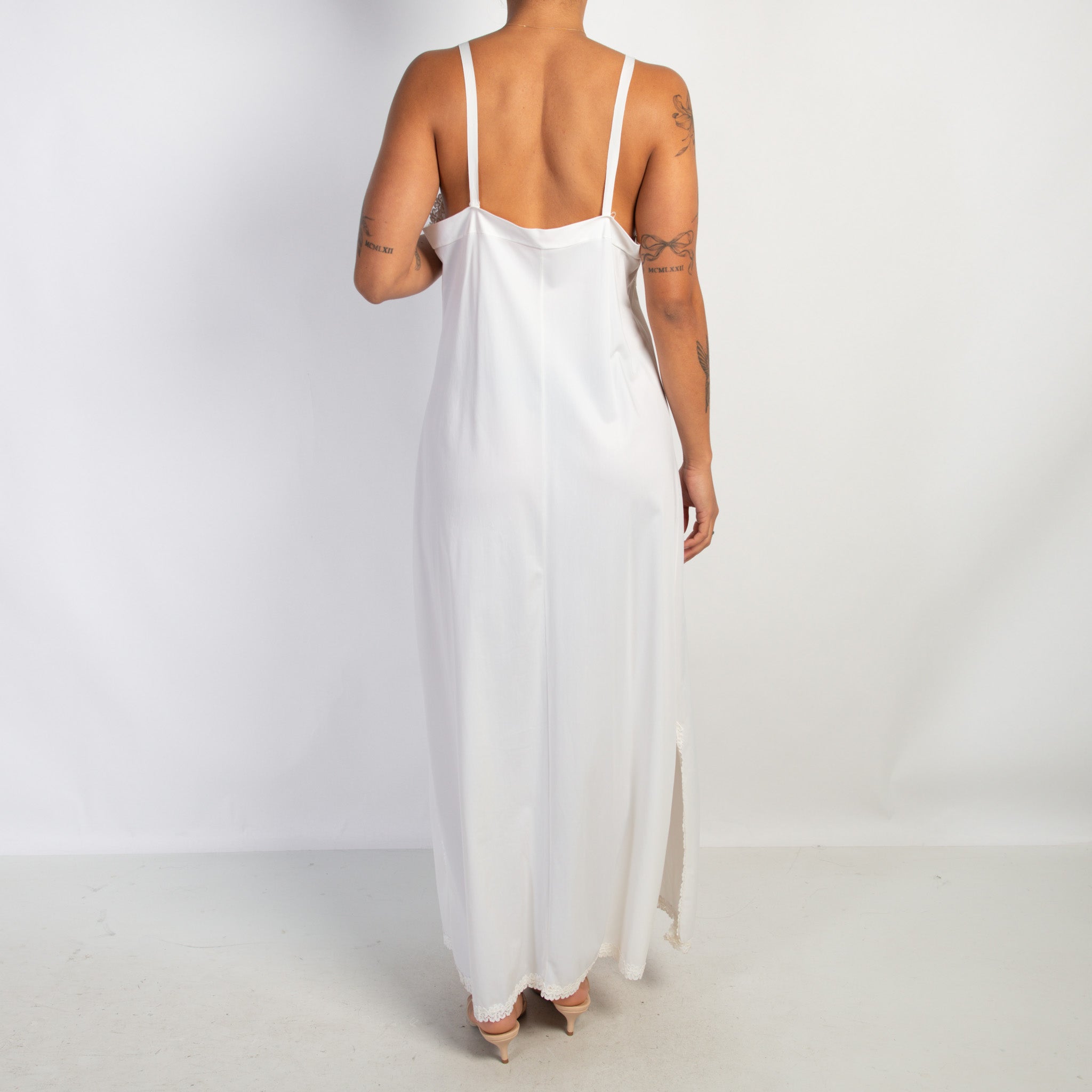 CREAM SATIN SLIP MIDI DRESS