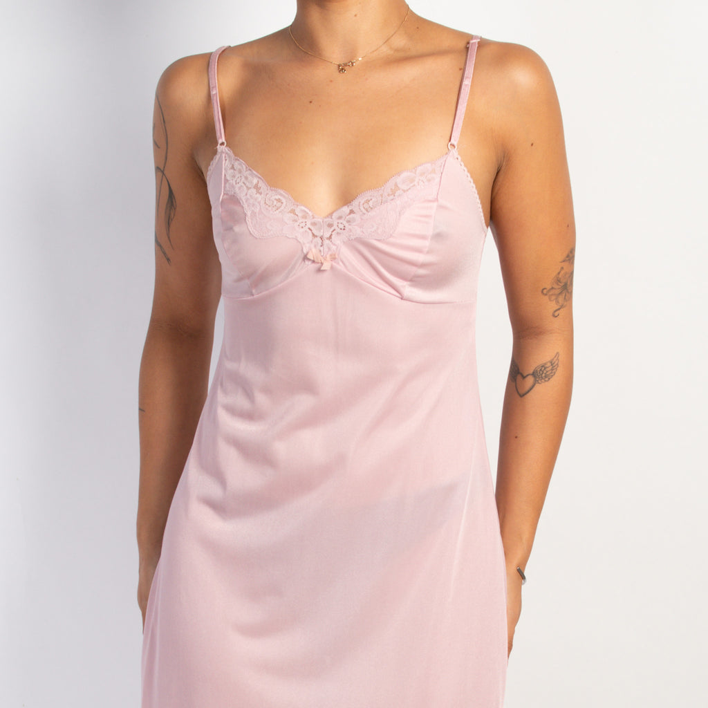 PINK SATIN SLIP MIDI DRESS