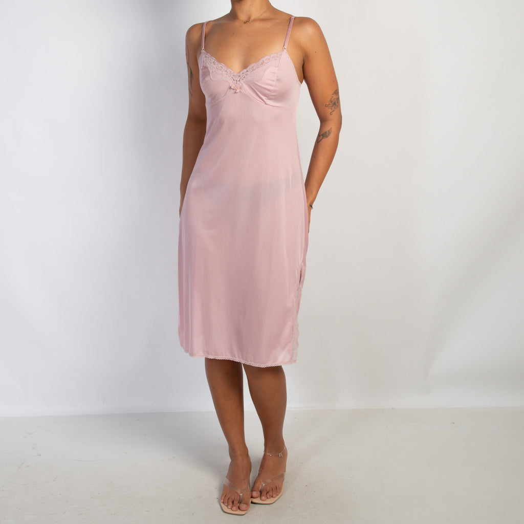 PINK SATIN SLIP MIDI DRESS