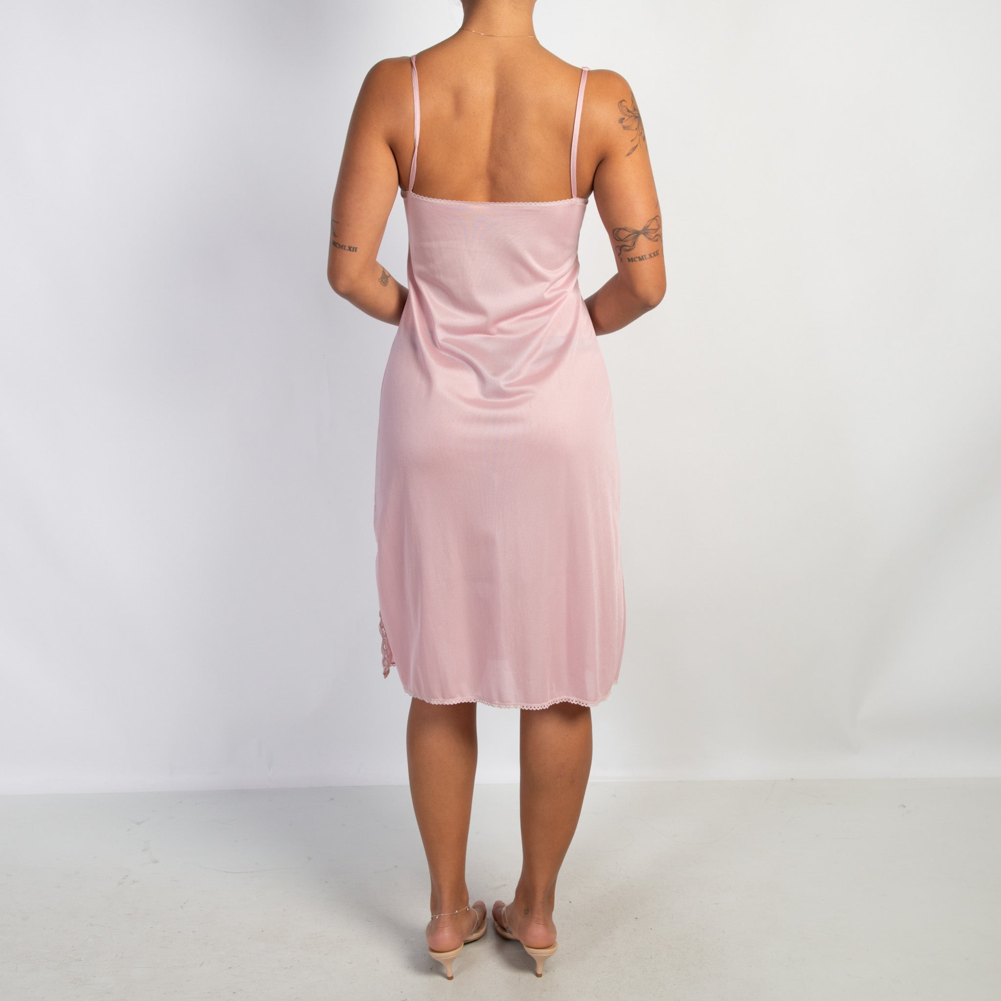 PINK SATIN SLIP MIDI DRESS