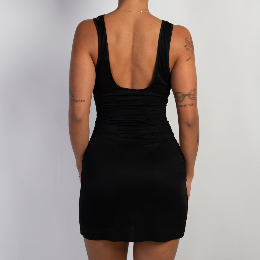 BLACK SLIP MINI DRESS