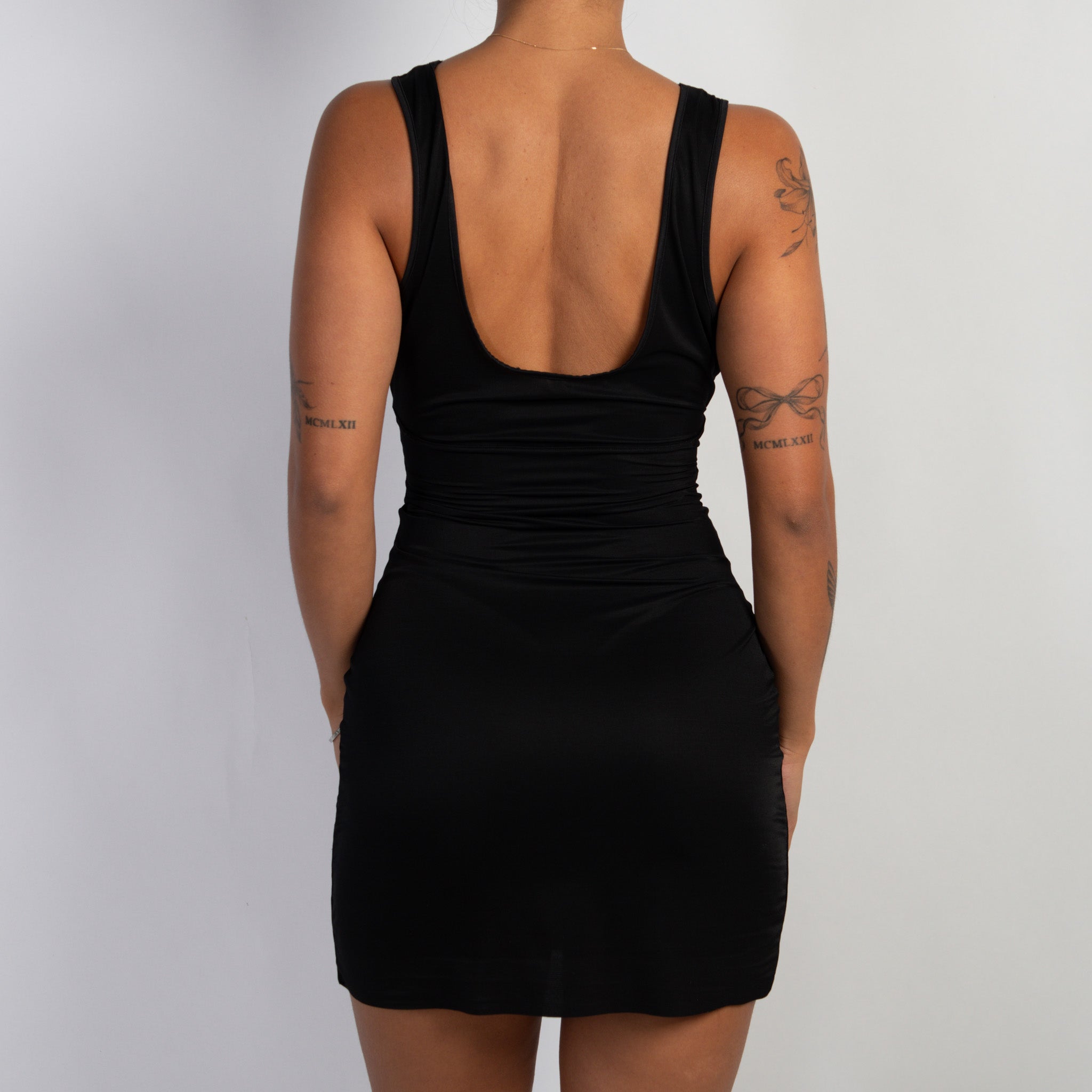 BLACK SLIP MINI DRESS