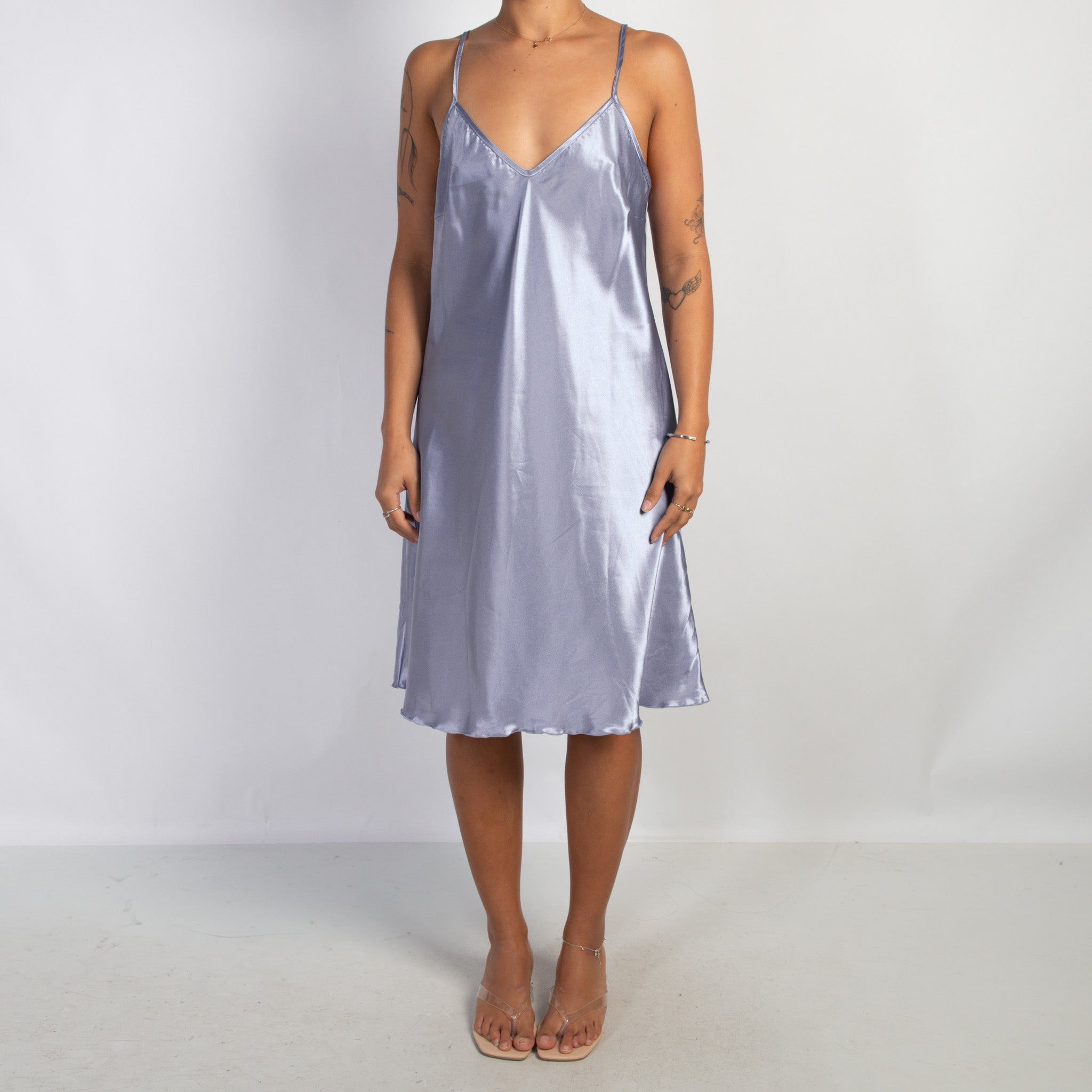 BLUE SATIN SLIP DRESS