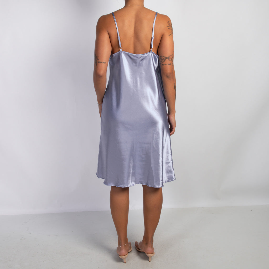 BLUE SATIN SLIP DRESS