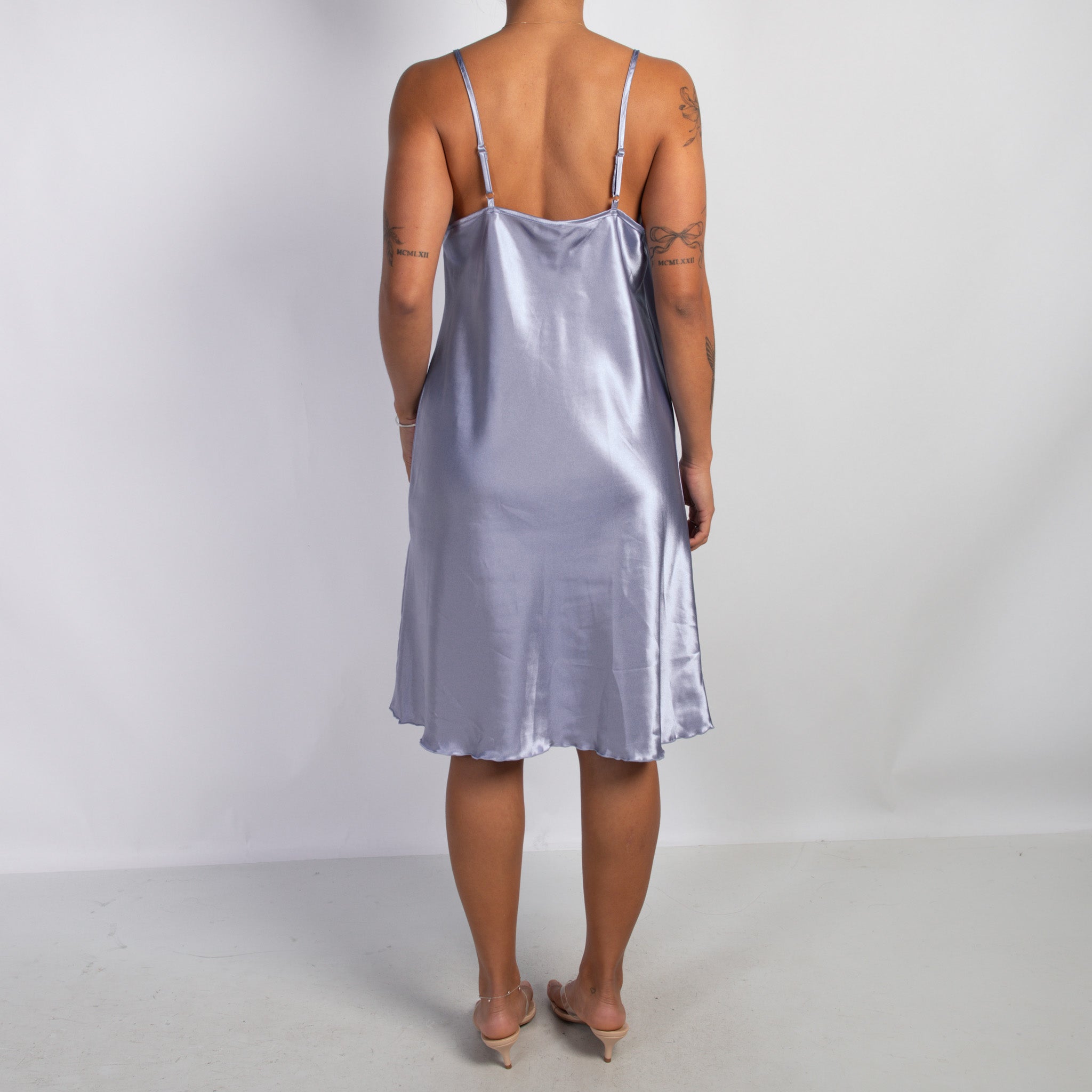 BLUE SATIN SLIP DRESS