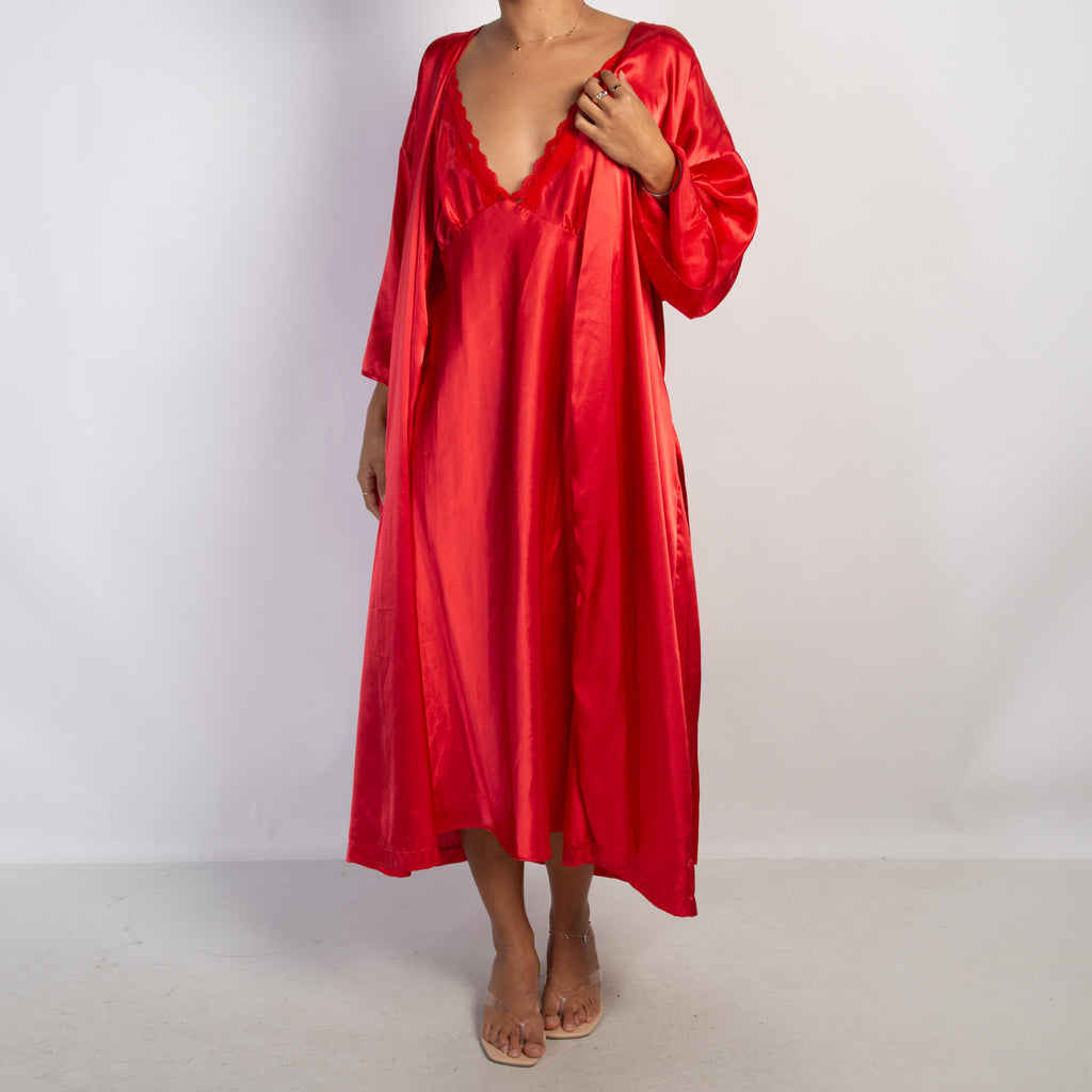 SATIN RED DRESS + ROBE