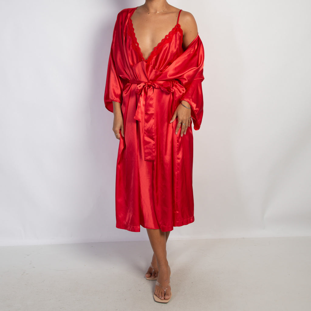 SATIN RED DRESS + ROBE