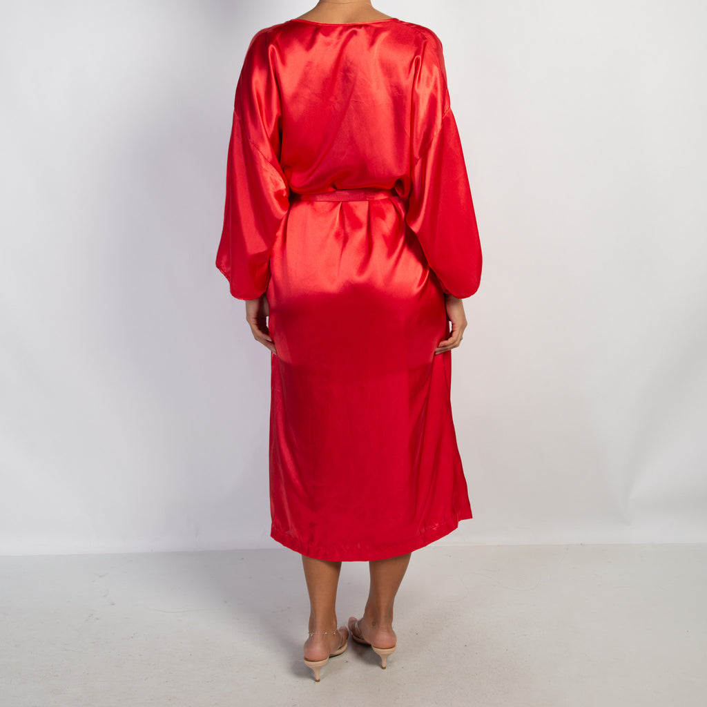 SATIN RED DRESS + ROBE