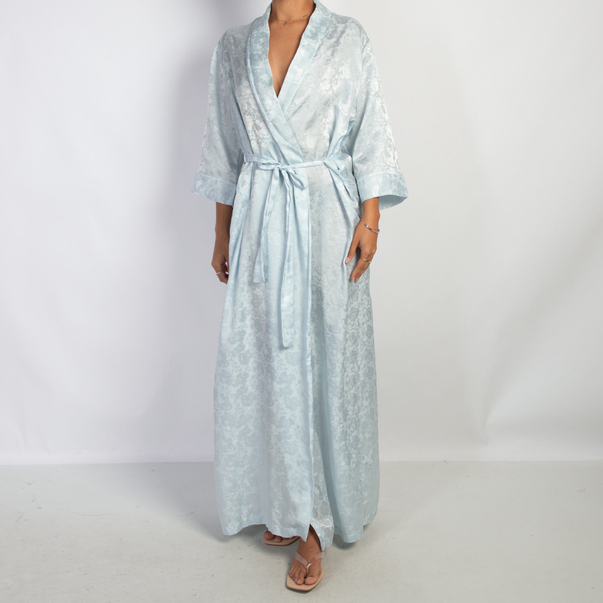 BLUE FLORAL SATIN ROBE
