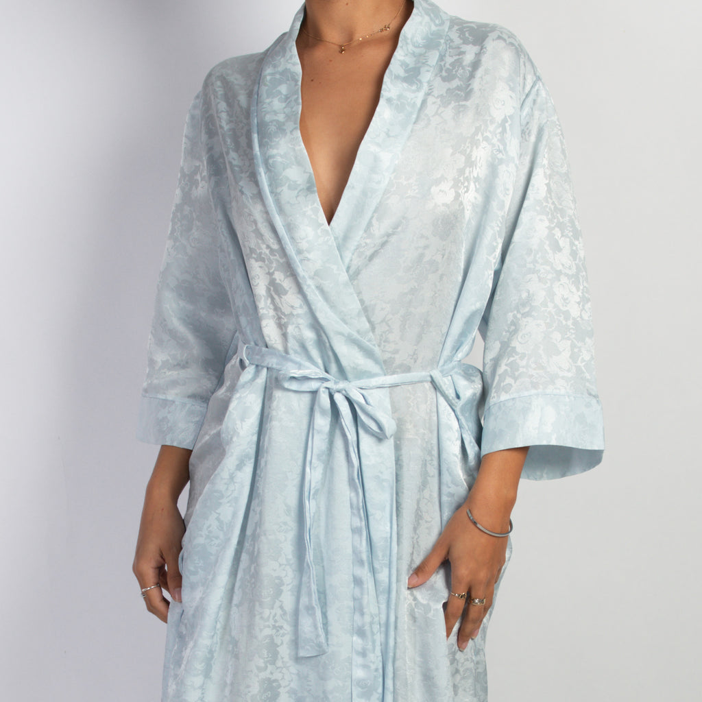 BLUE FLORAL SATIN ROBE