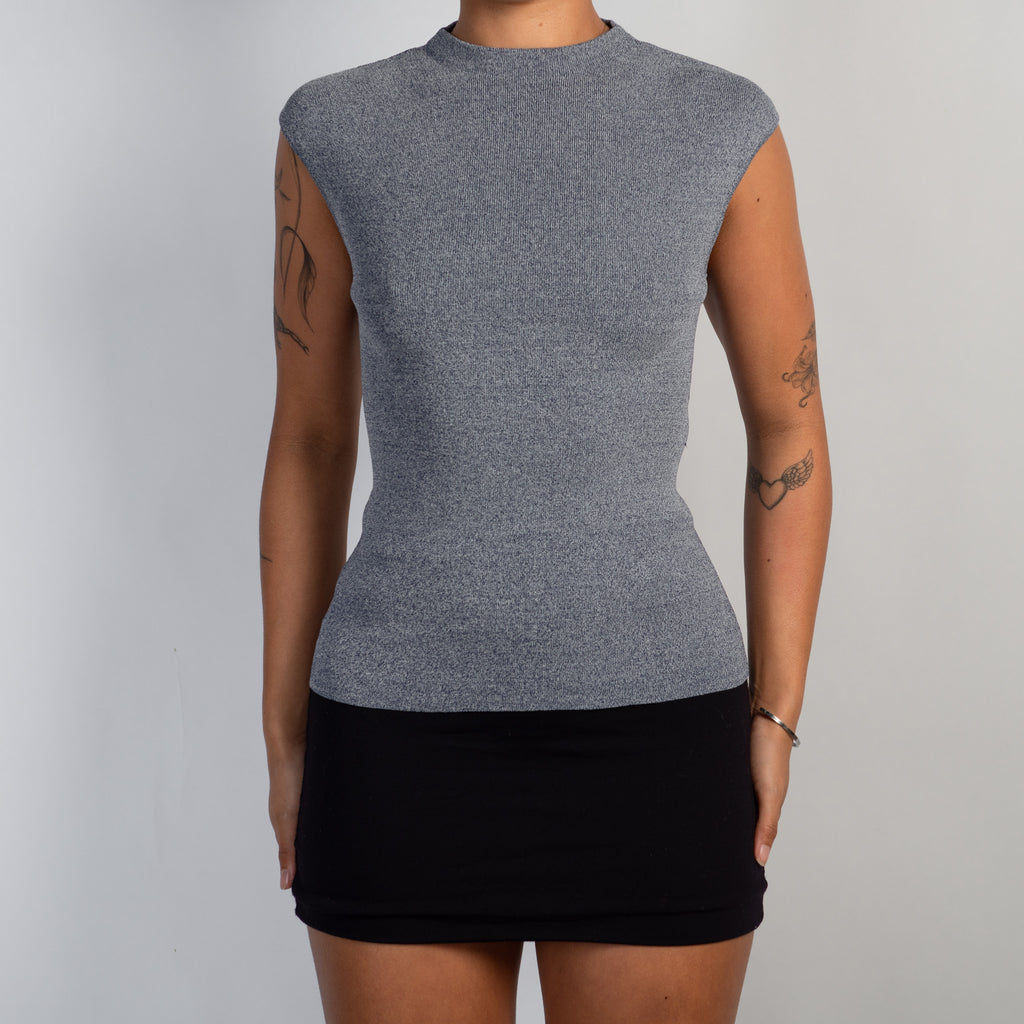 NAVY MARLE STRETCH TOP