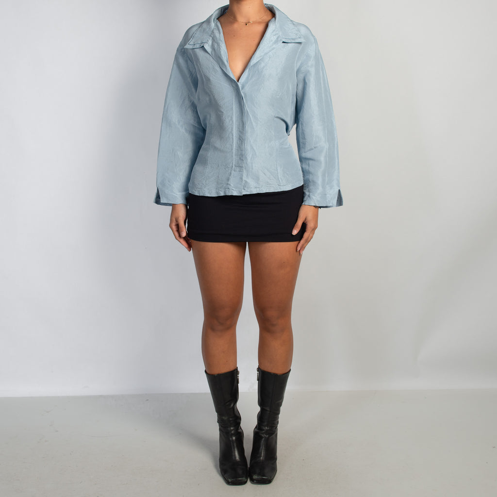 BLUE SILK TIE BLOUSE
