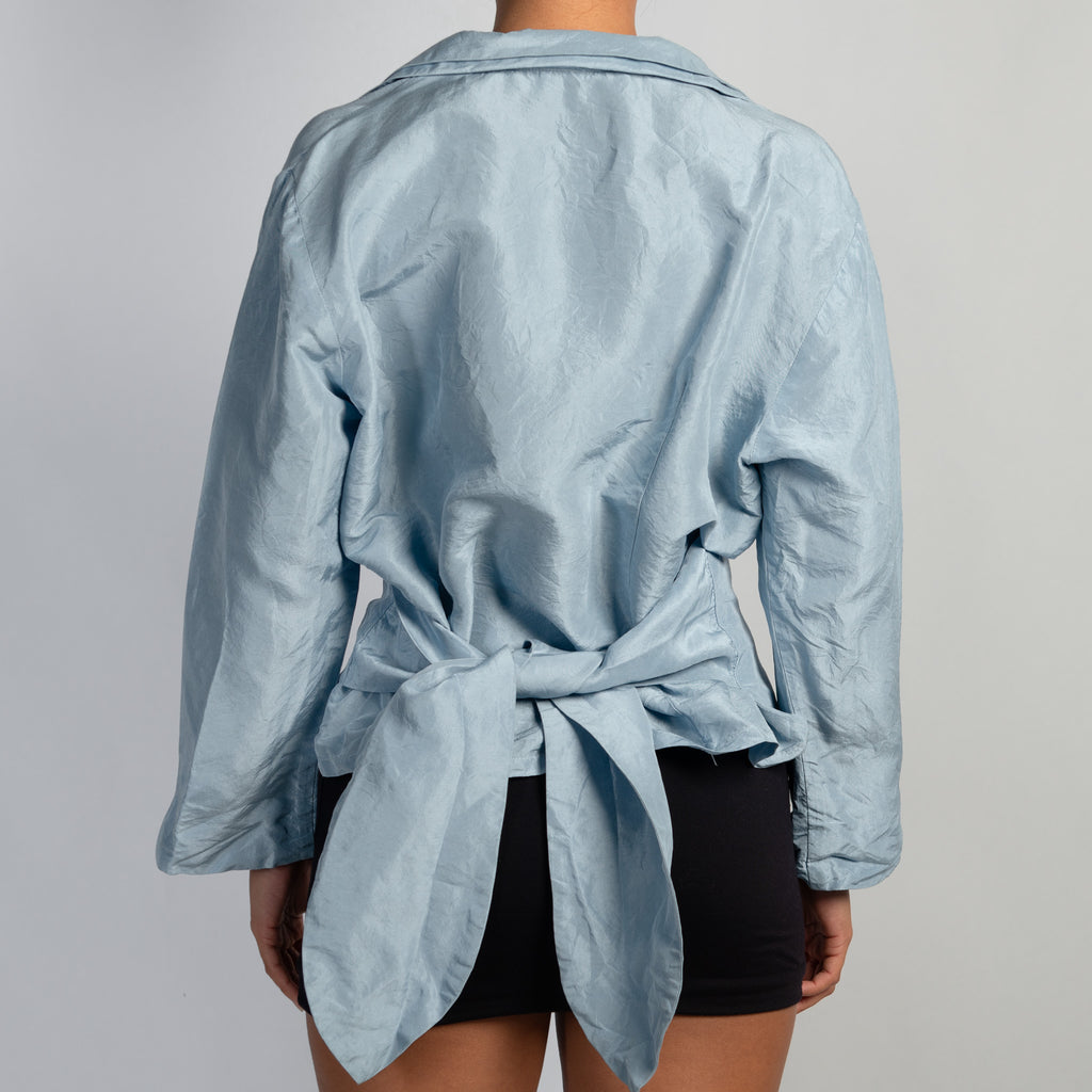 BLUE SILK TIE BLOUSE