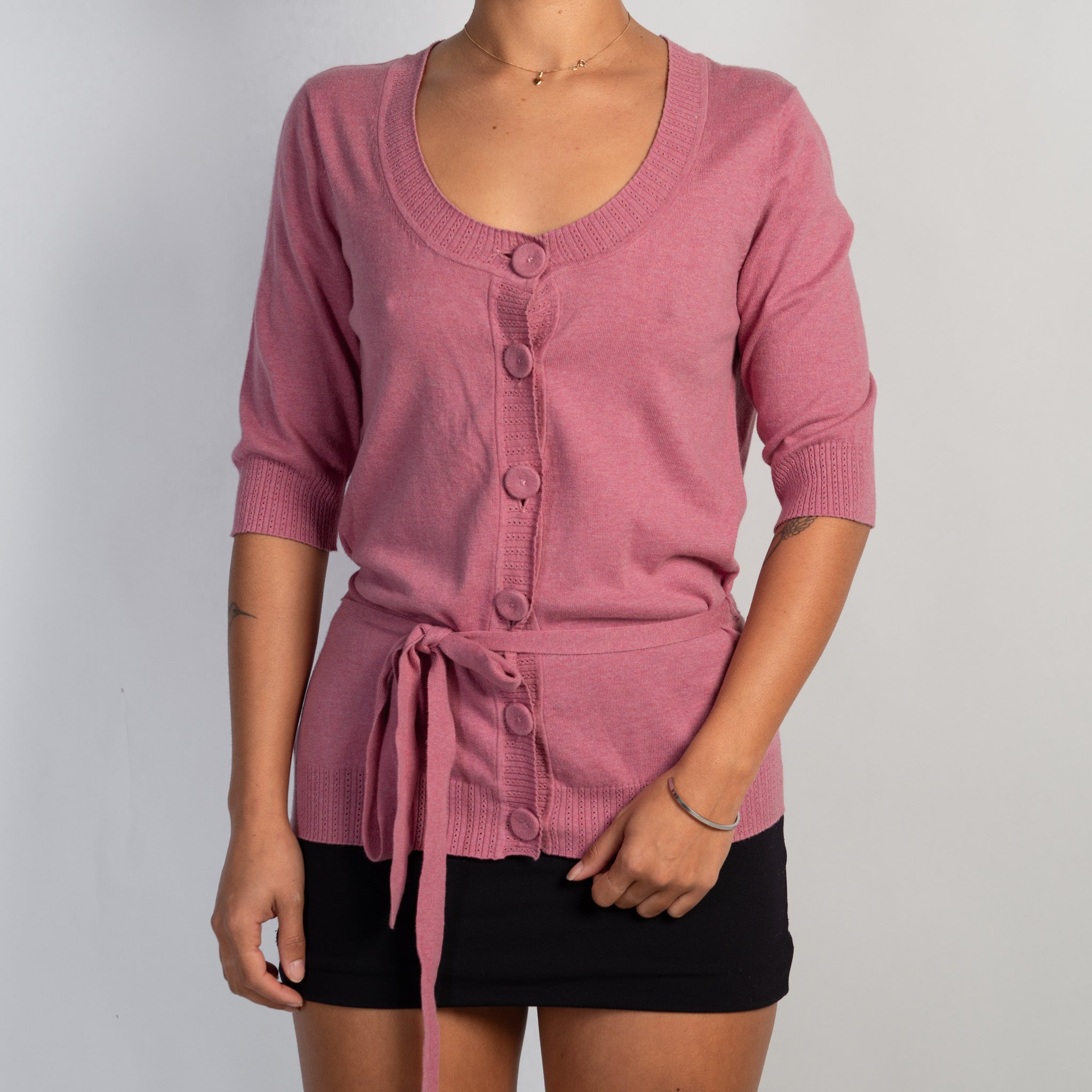 PINK 1/2 SLEEVE CARDIGAN