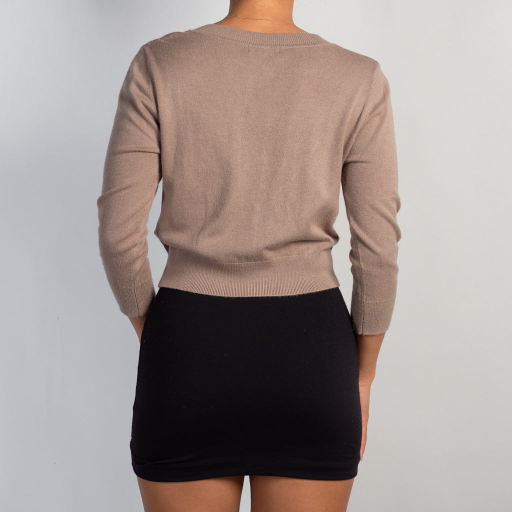 BROWN 3/4 SLEEVE CARDIGAN