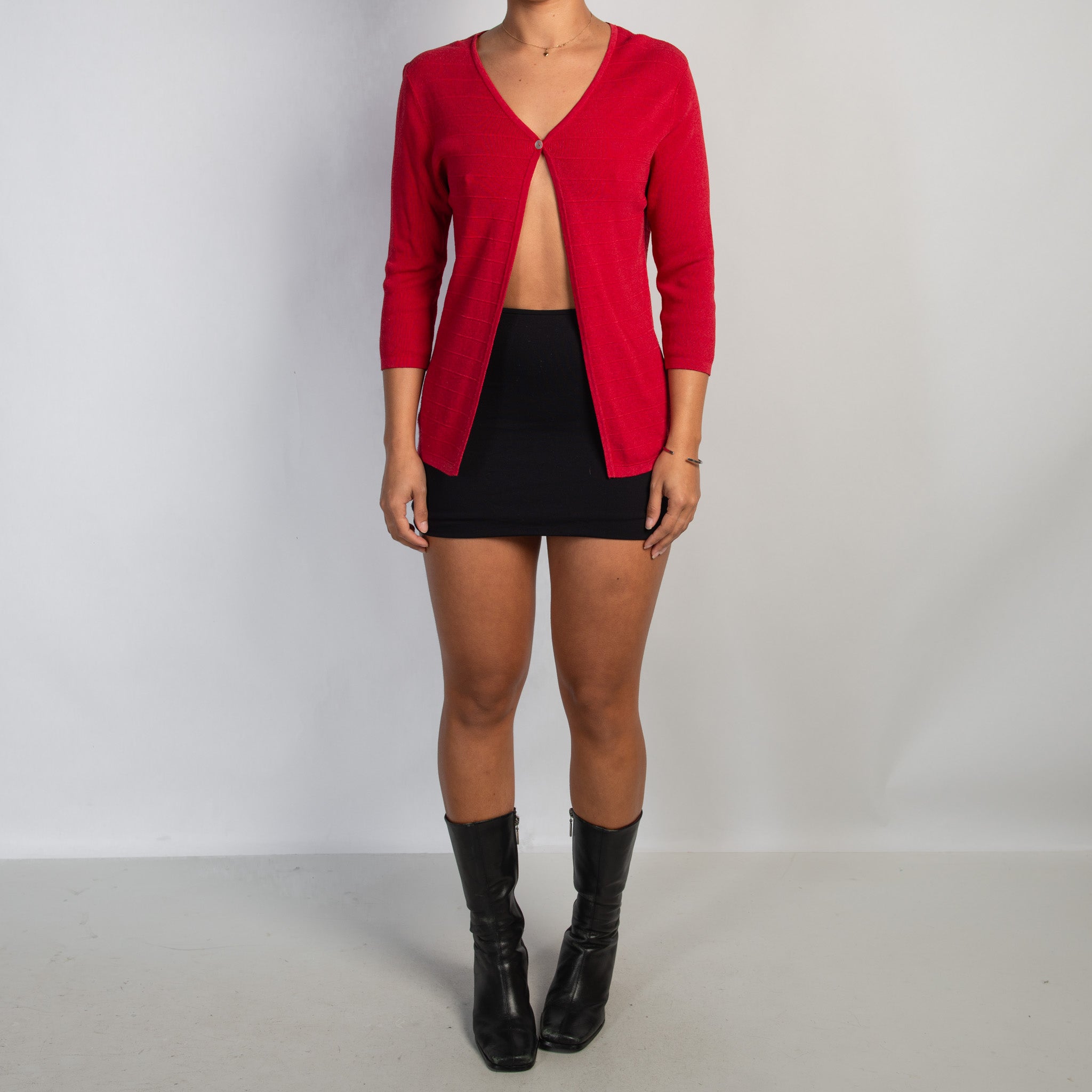 RED 3/4 SLEEVE CARDIGAN
