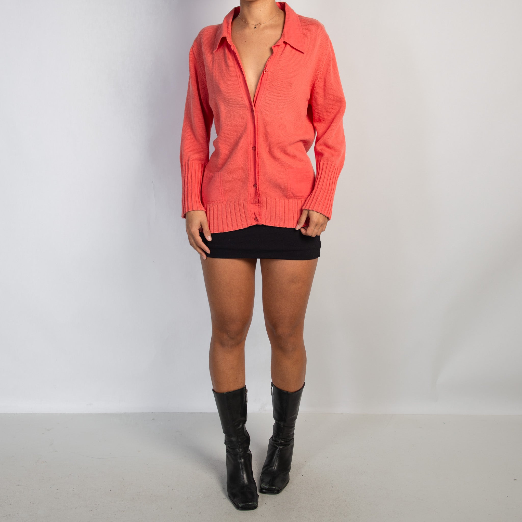 CORAL KNIT COLLAR CARDIGAN