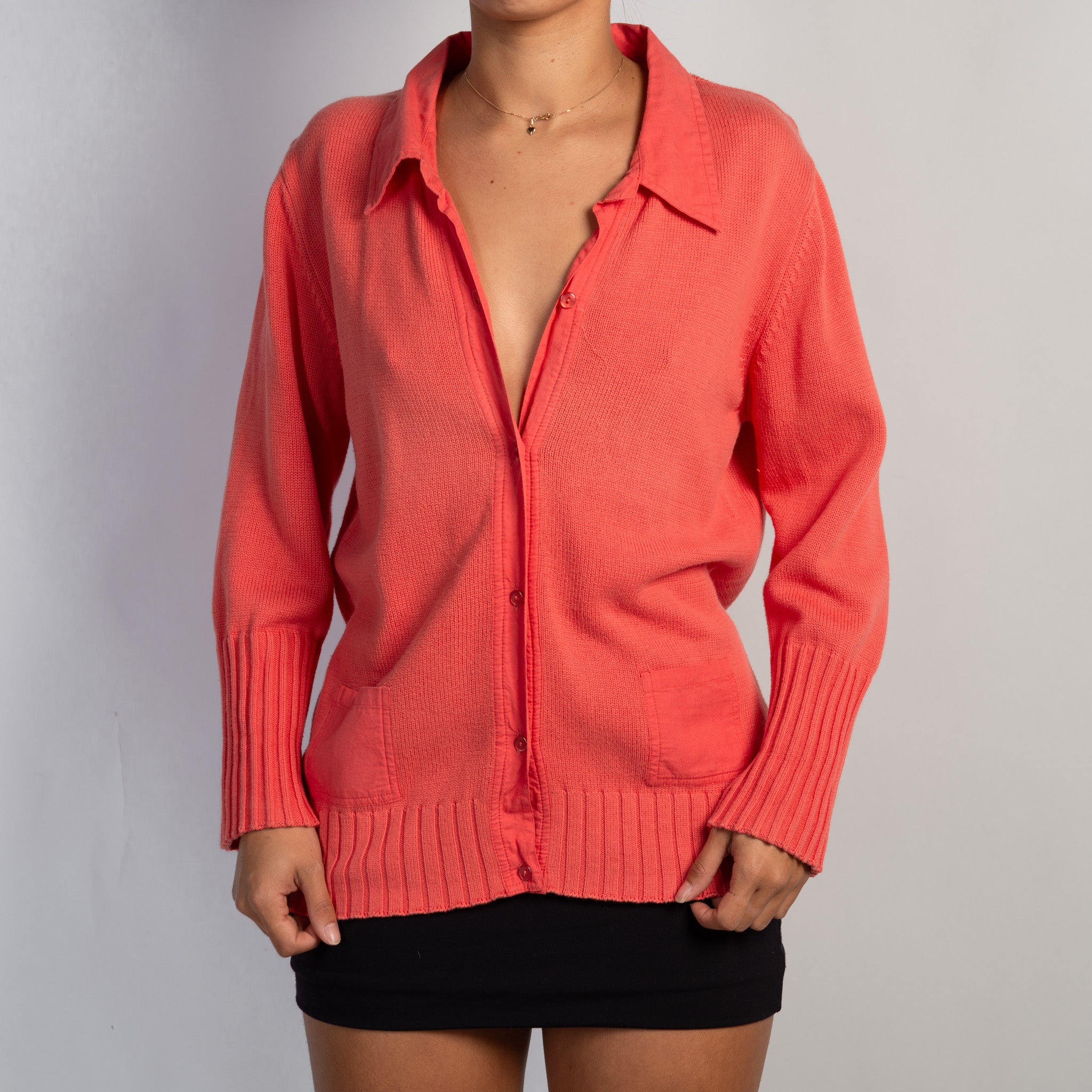 CORAL KNIT COLLAR CARDIGAN