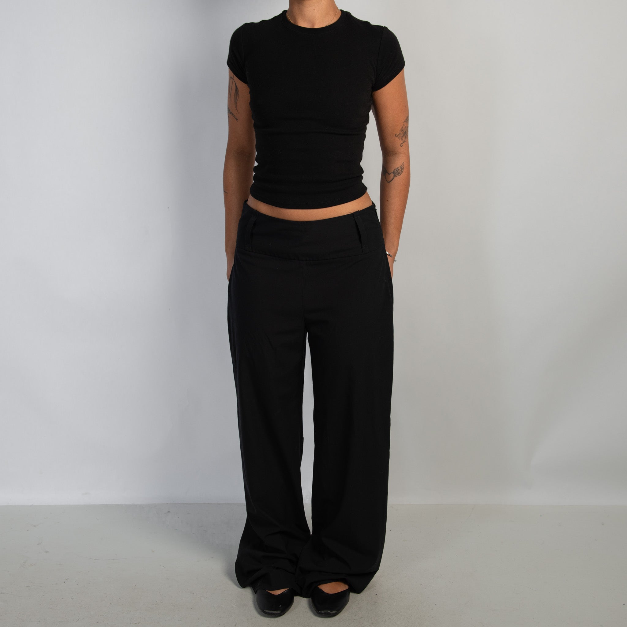 BLACK WIDE LEG TROUSERS