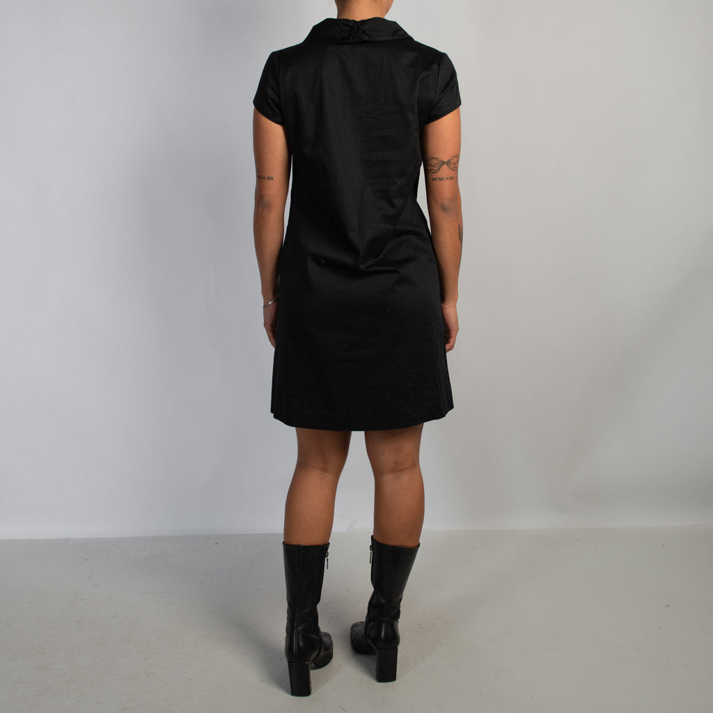 BLACK MICRO PLEAT MIDI DRESS