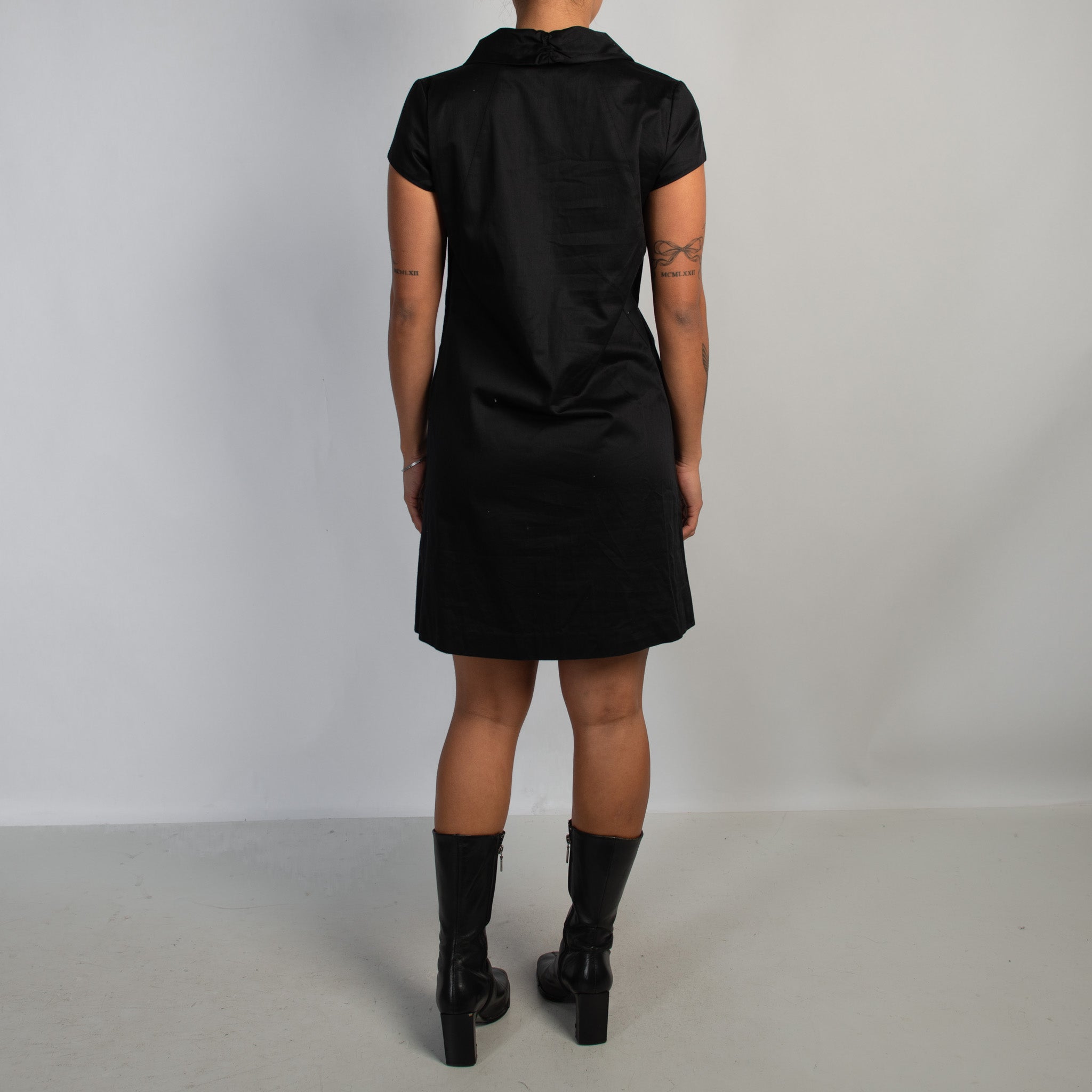 BLACK MICRO PLEAT MIDI DRESS