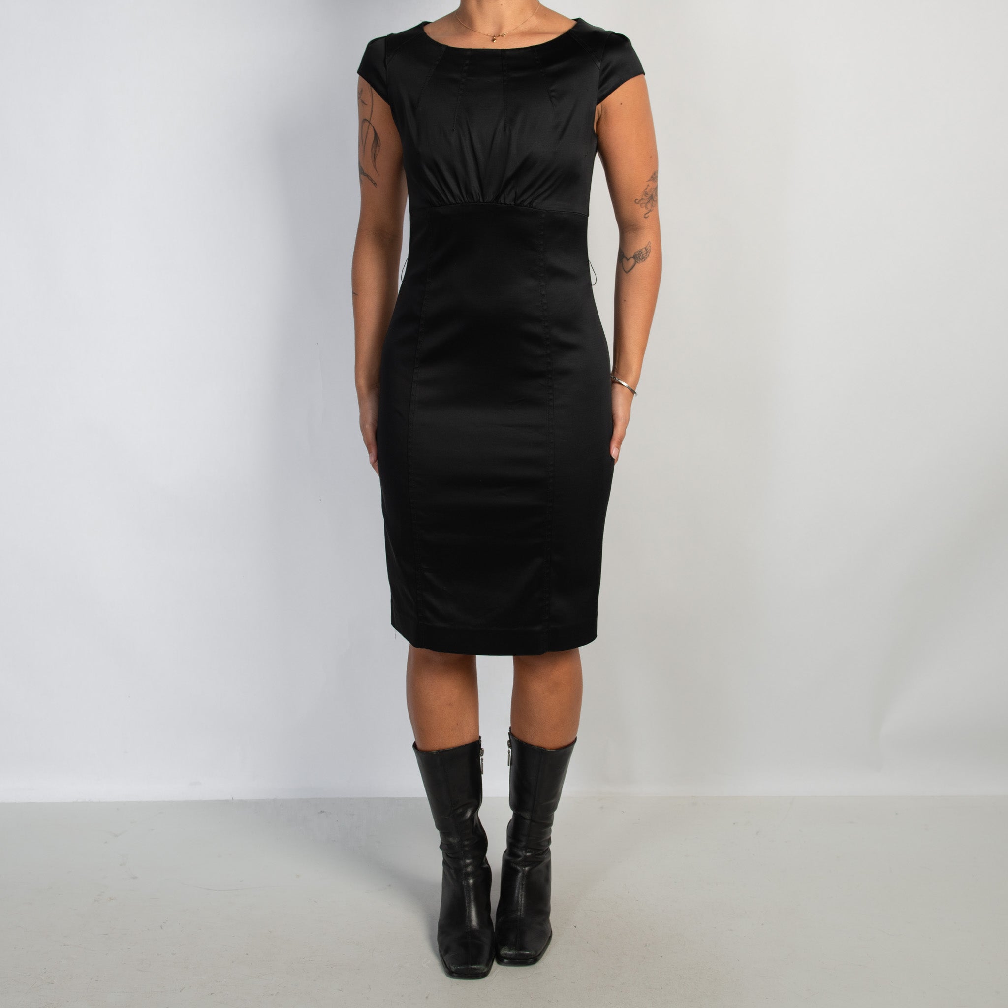 BLACK SATIN MIDI DRESS