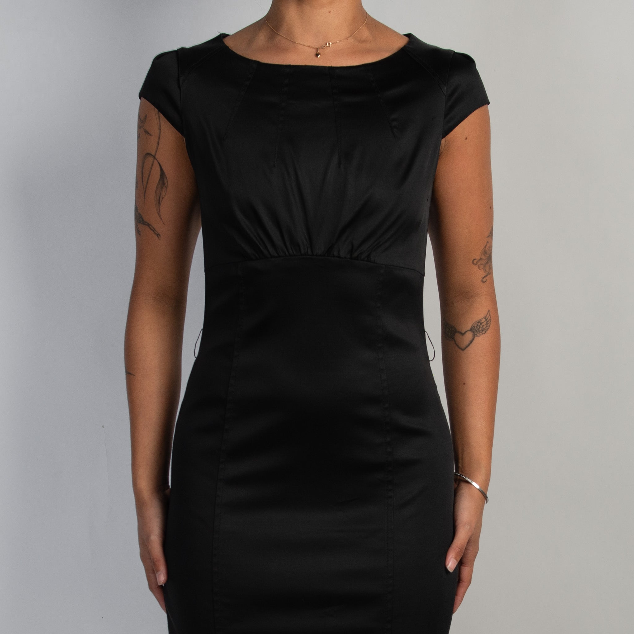 BLACK SATIN MIDI DRESS
