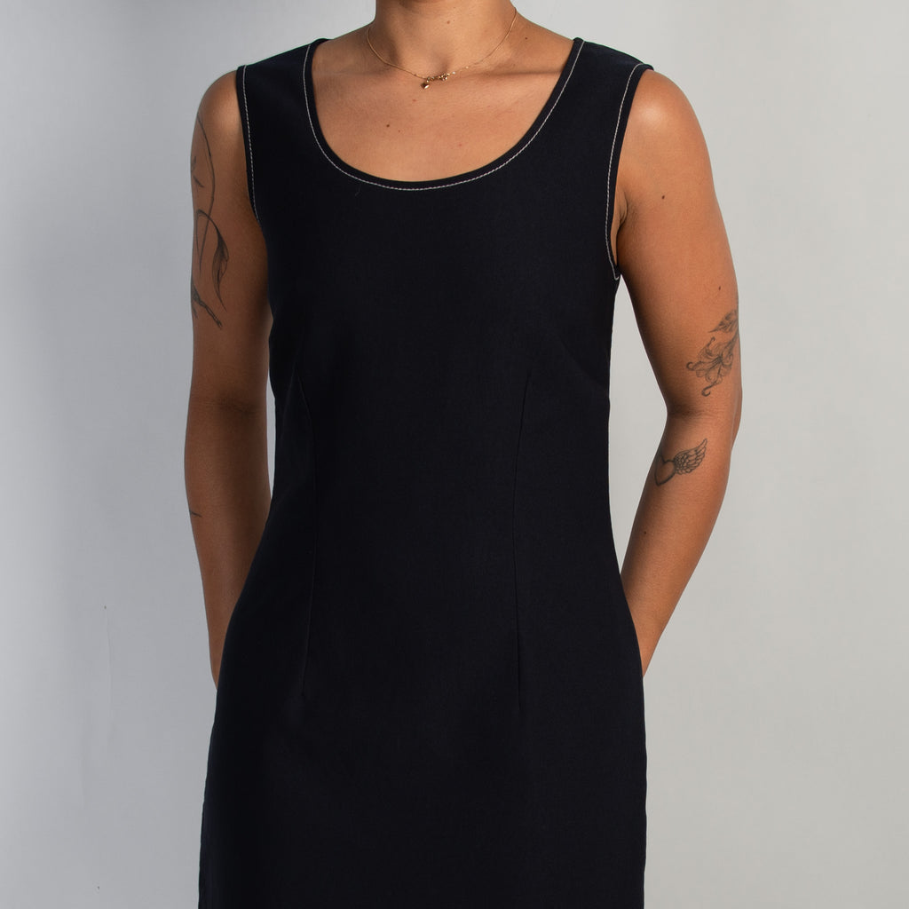 NAVY CONTRAST STITCH DRESS
