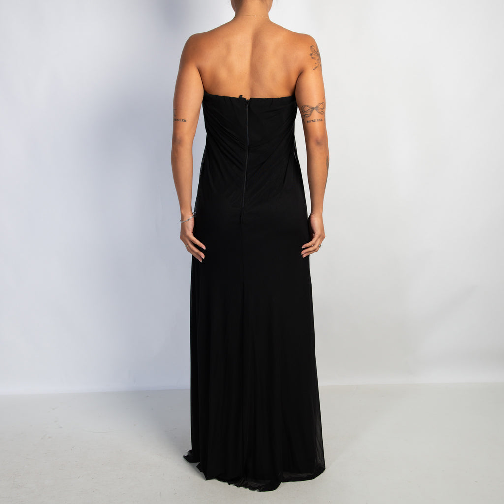 BLACK MESH STRAPLESS GOWN