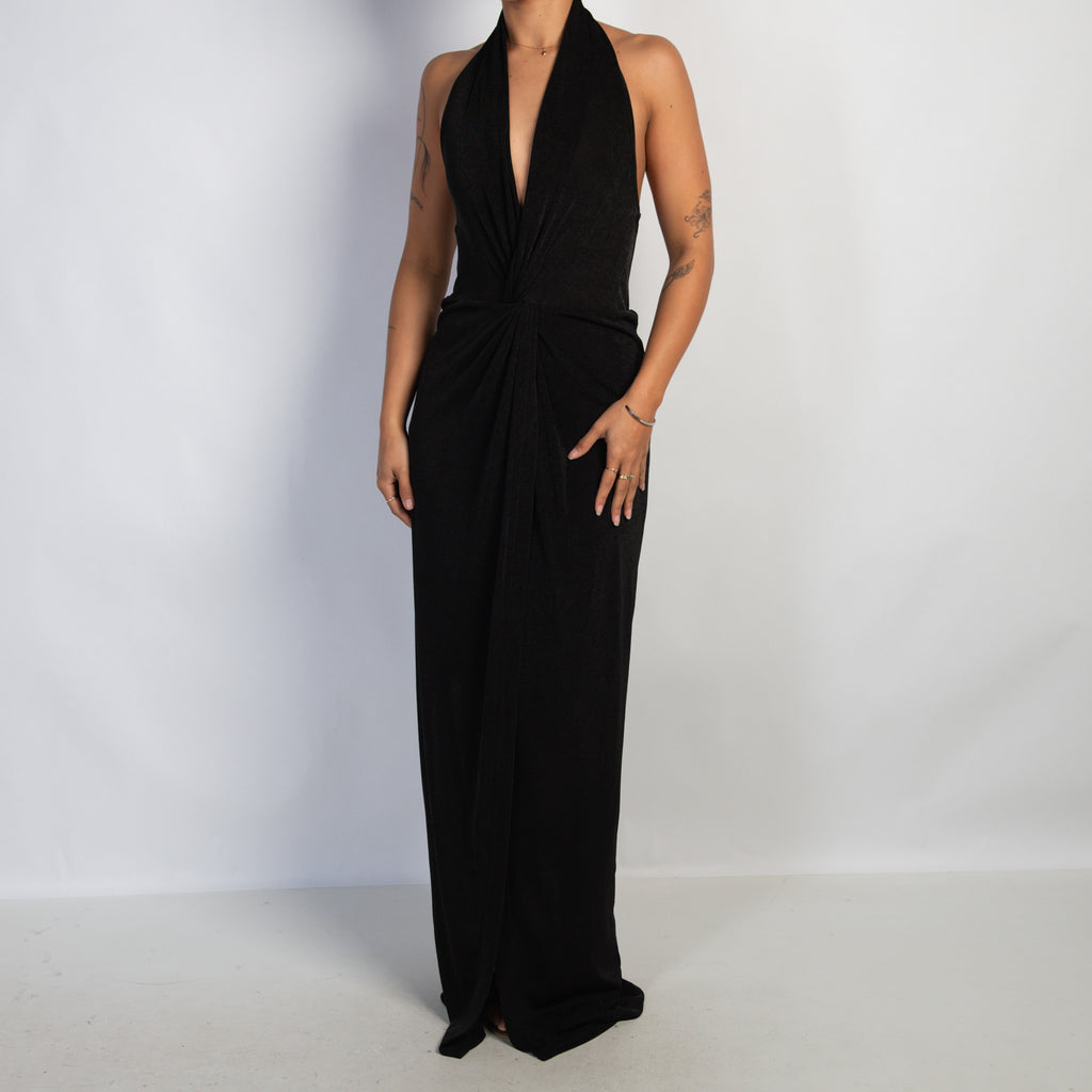 BLACK HALTER GOWN