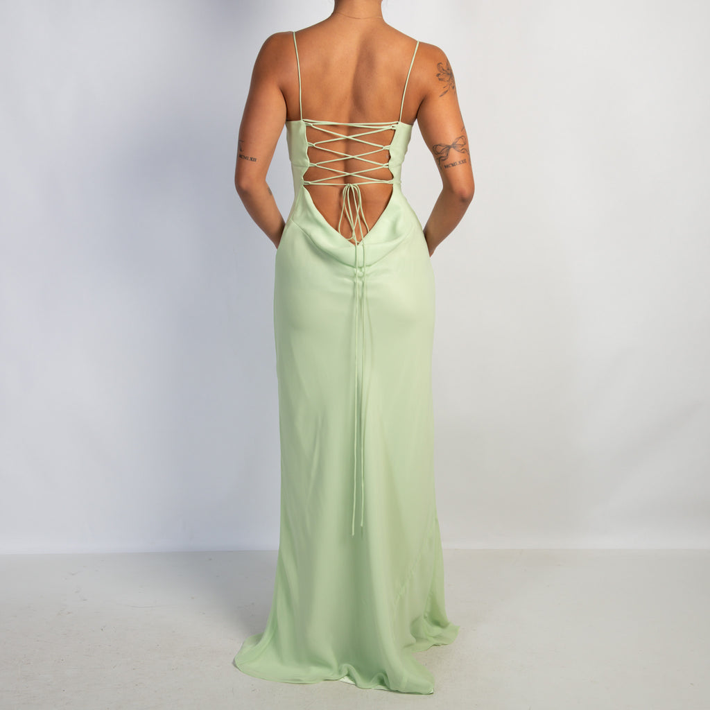GREEN LACE UP GOWN
