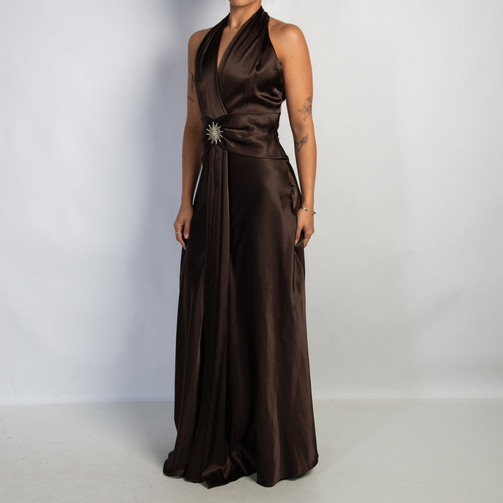 CHOC BROWN SATIN GOWN