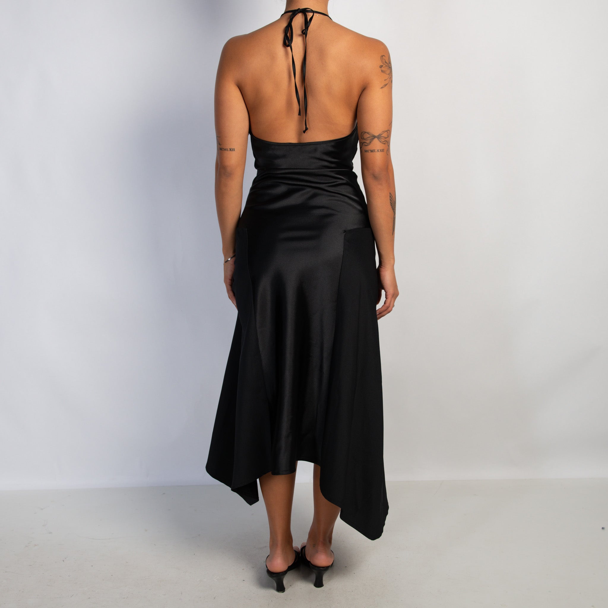 BLACK HALTER MIDI DRESS