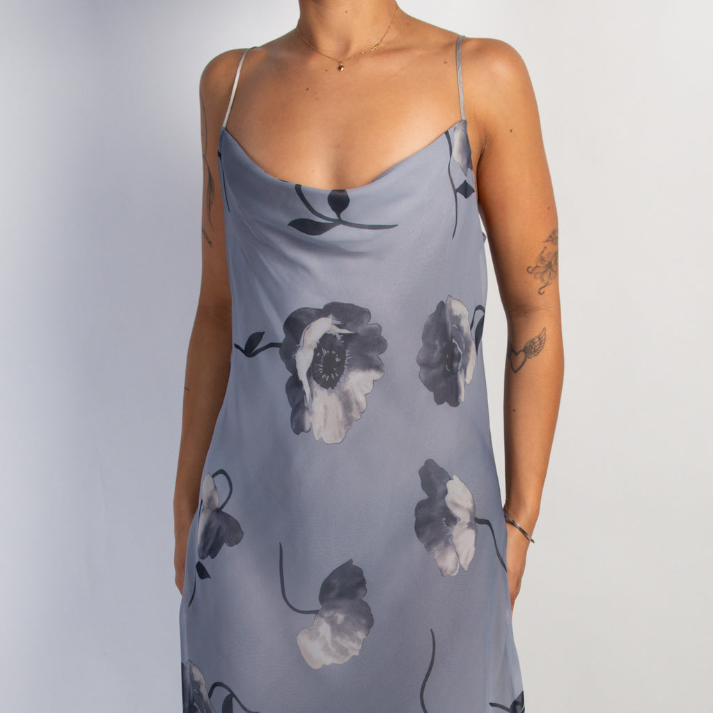 GREY FLORAL MIDI DRESS