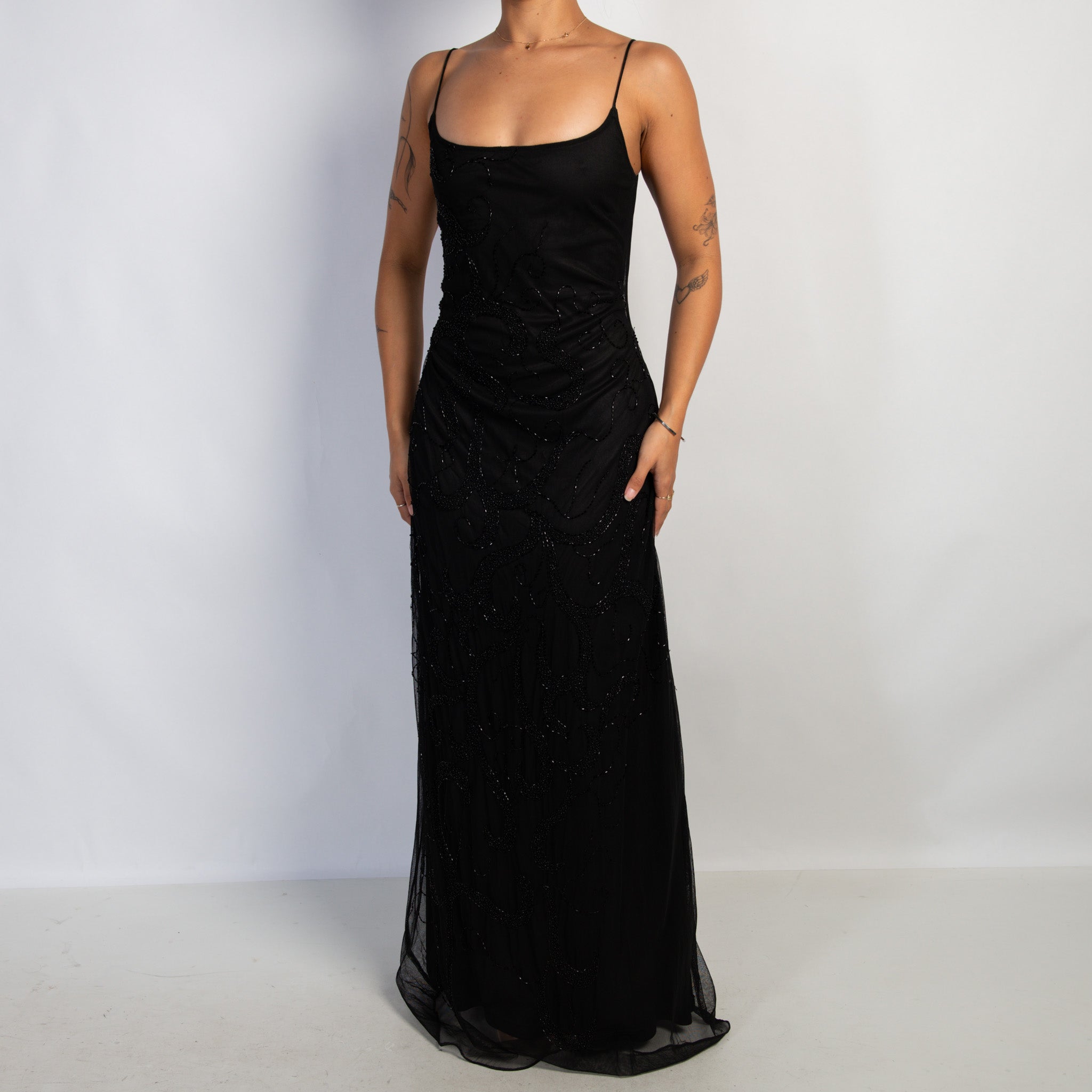 BLACK MESH BEADED GOWN
