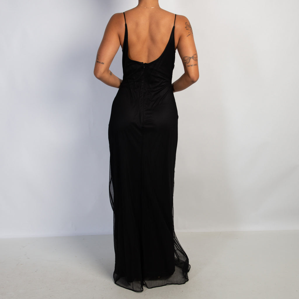 BLACK MESH BEADED GOWN