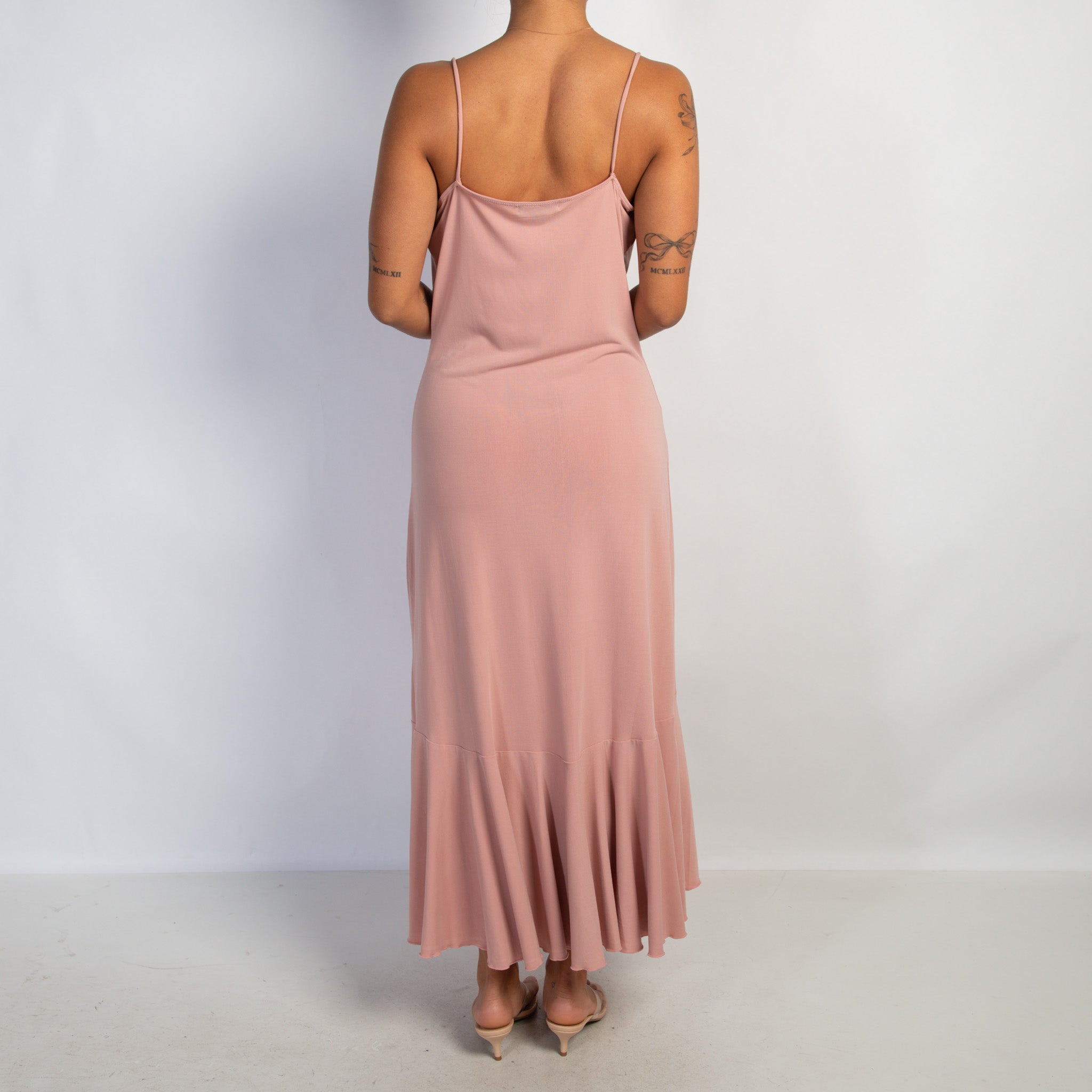 PALE PINK SLINKY MIDI DRESS