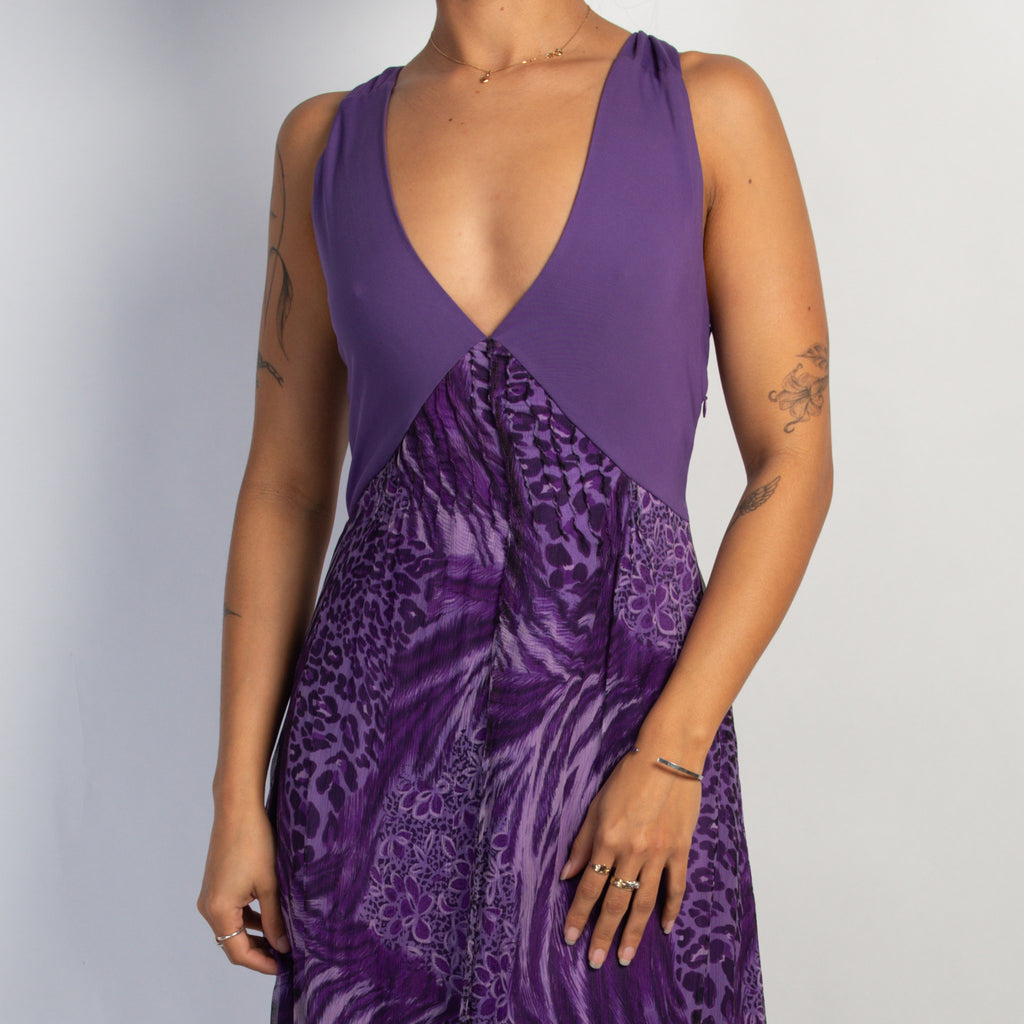 PURPLE PATTERN MIDI DRESS