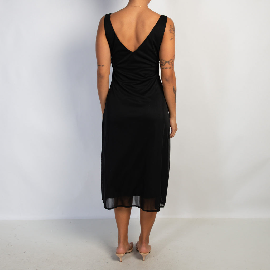BLACK SEQUIN WAIST MIDI DRESS