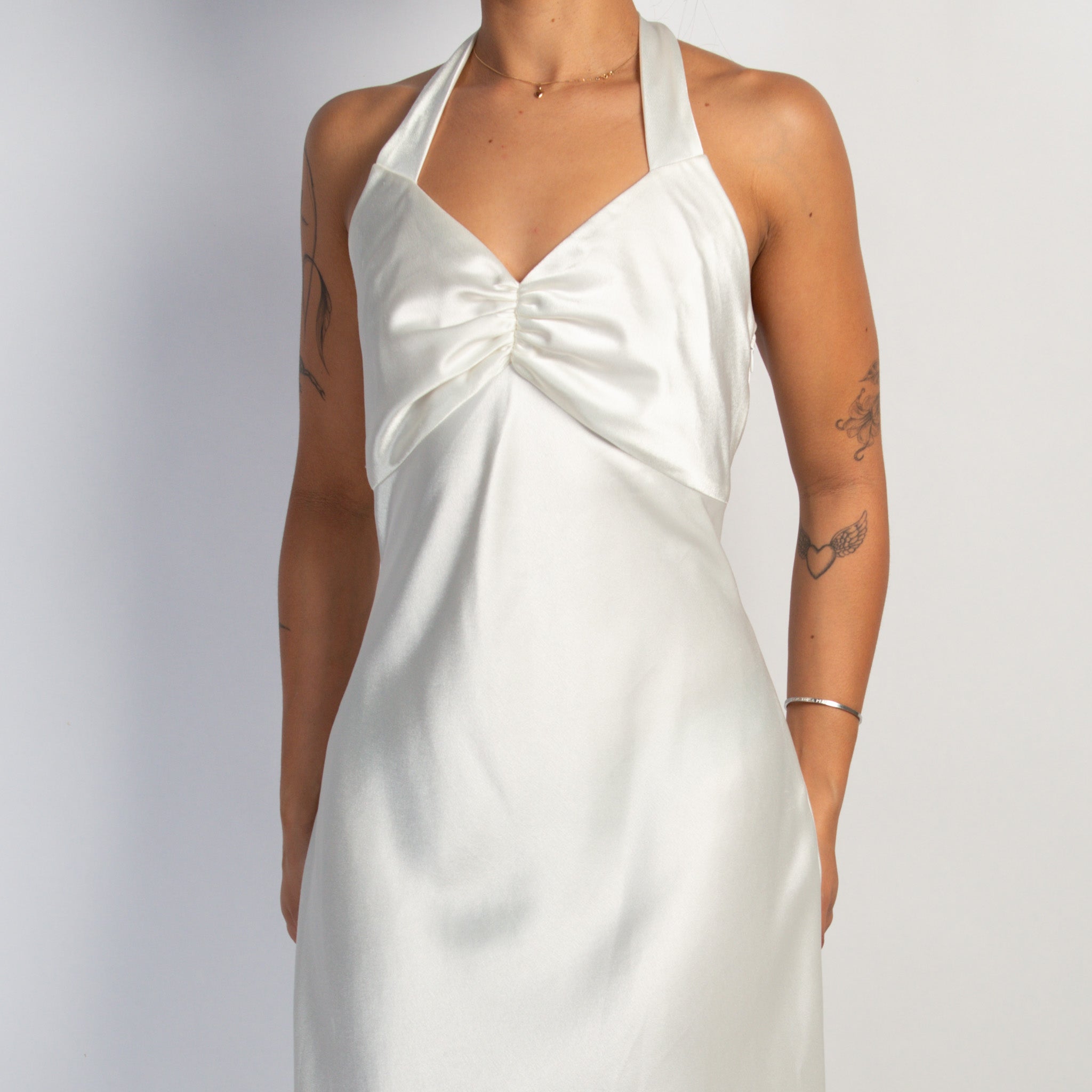 WHITE SATIN HALTER GOWN