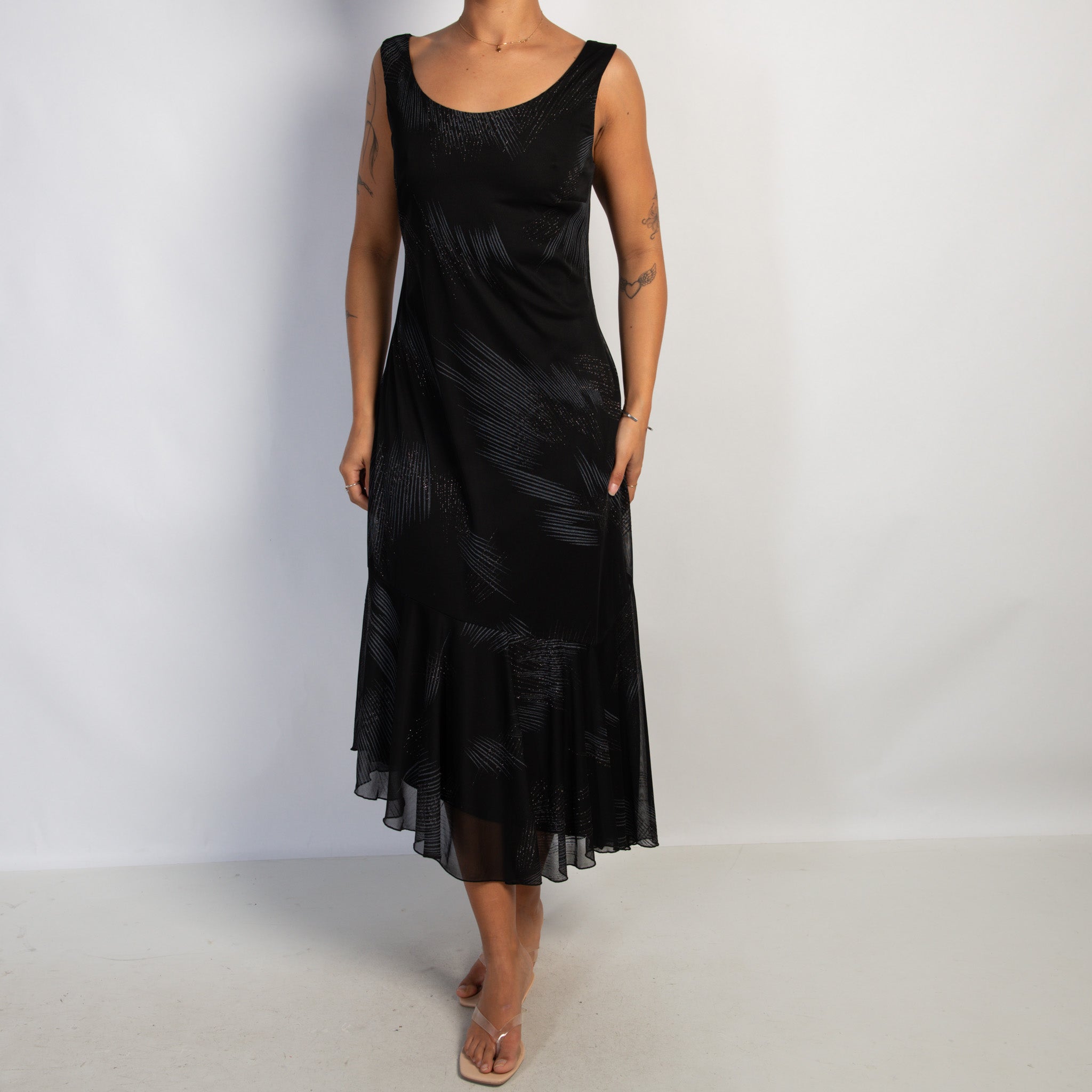 BLACK GLITTER MIDI DRESS