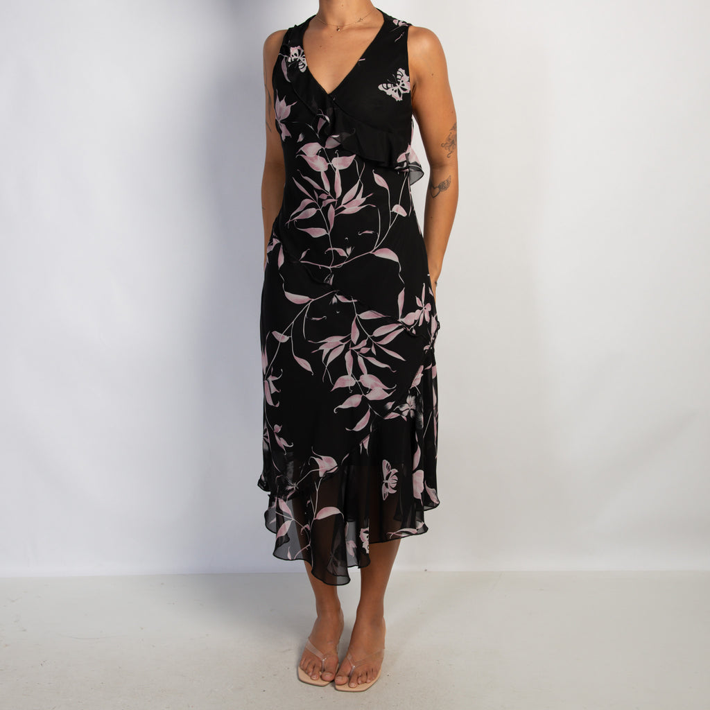 BLACK FLORAL MIDI DRESS
