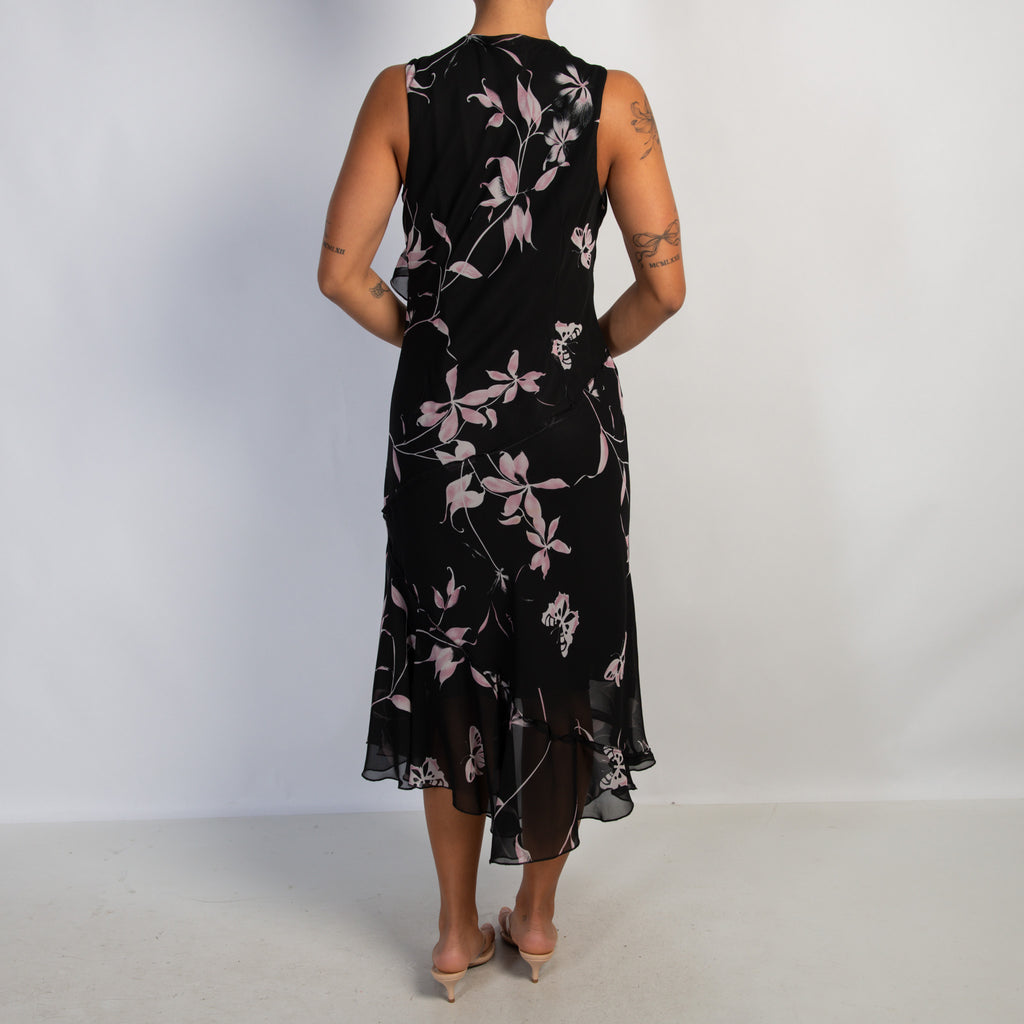 BLACK FLORAL MIDI DRESS