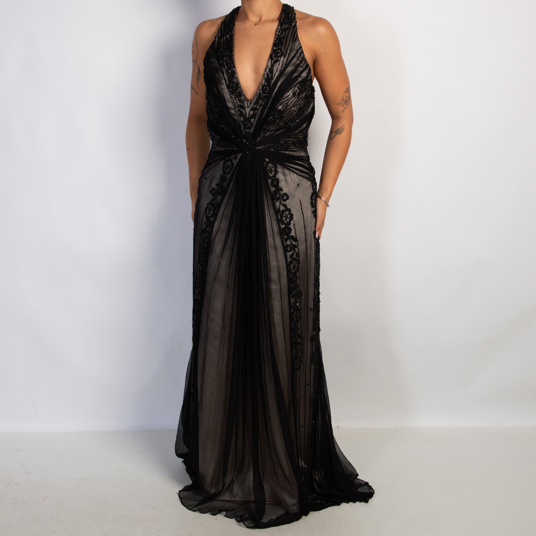 SILK BEADED HALTER GOWN
